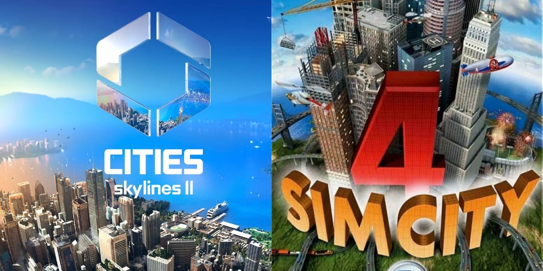 image showing cities skylines 2 and simcity 4 covers.