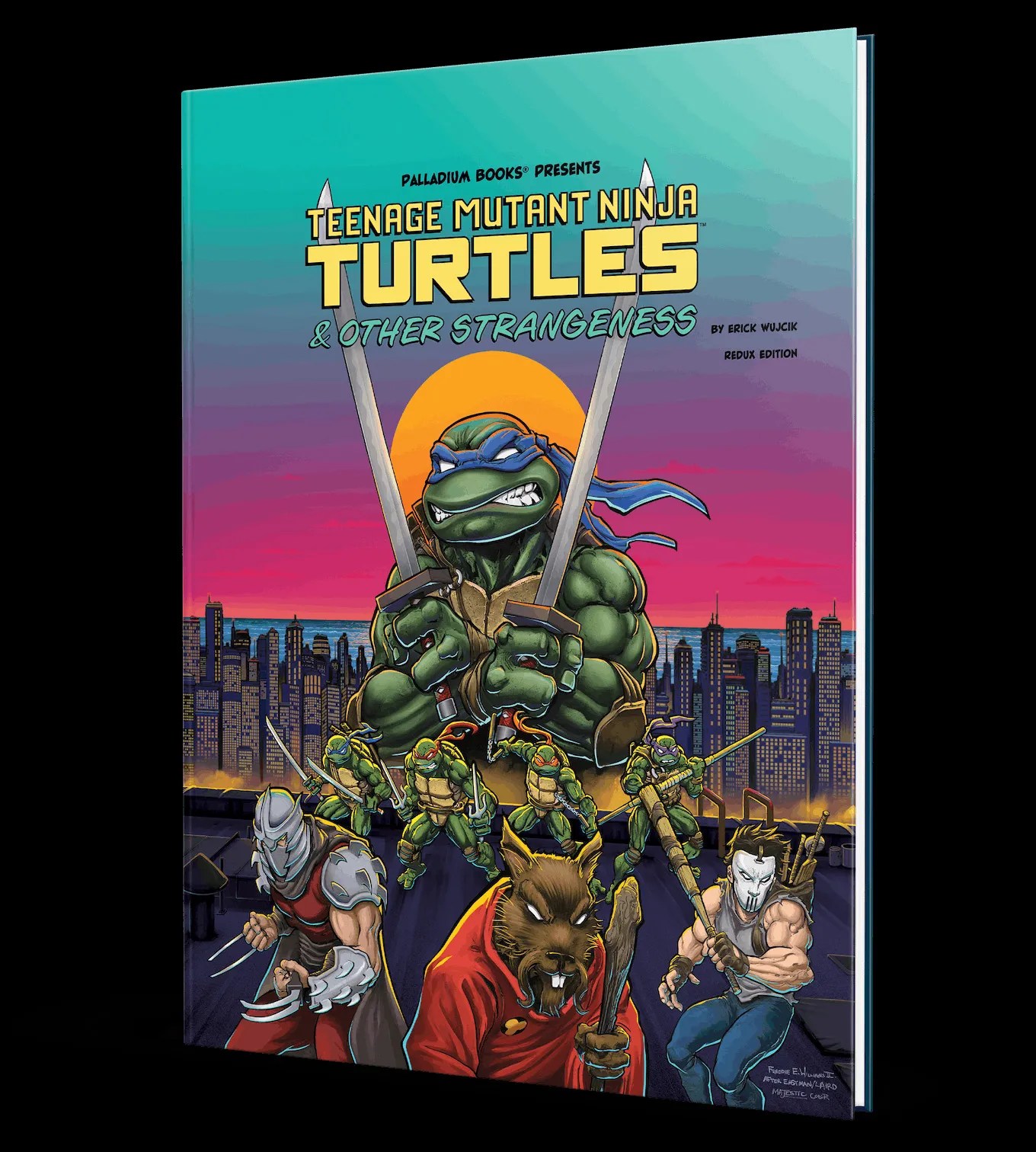 A promotional image of the Kickstarter-funded Teenage Mutant Ninja Turtles And Other Strangeness Redux Edition sourcebook.