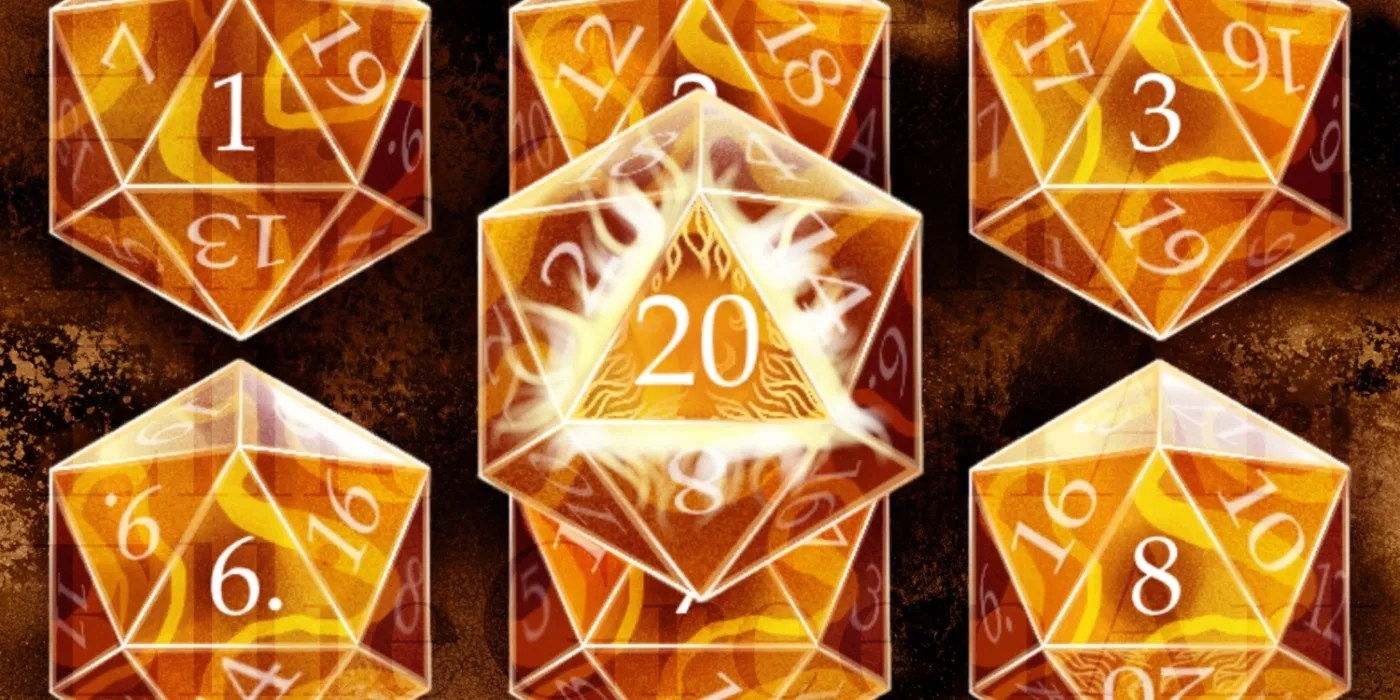Baldur&rsquo;s Gate 3 dice with a Fireball aesthetic