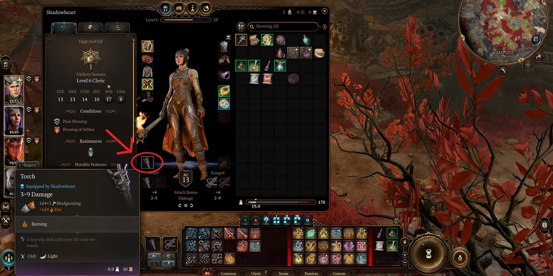 baldur&rsquo;s gate 3 light source slot filled by a torch