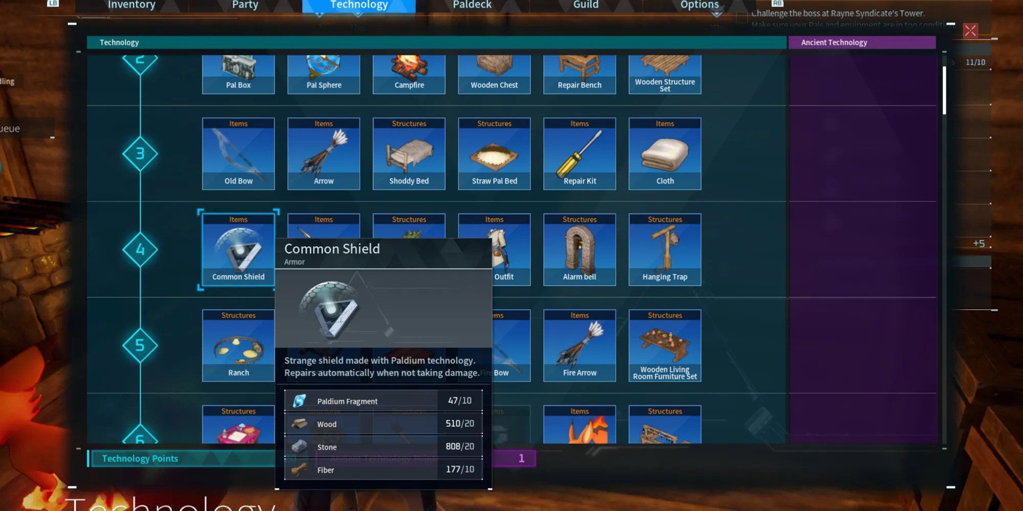 Common Shield recipe in Palworld
