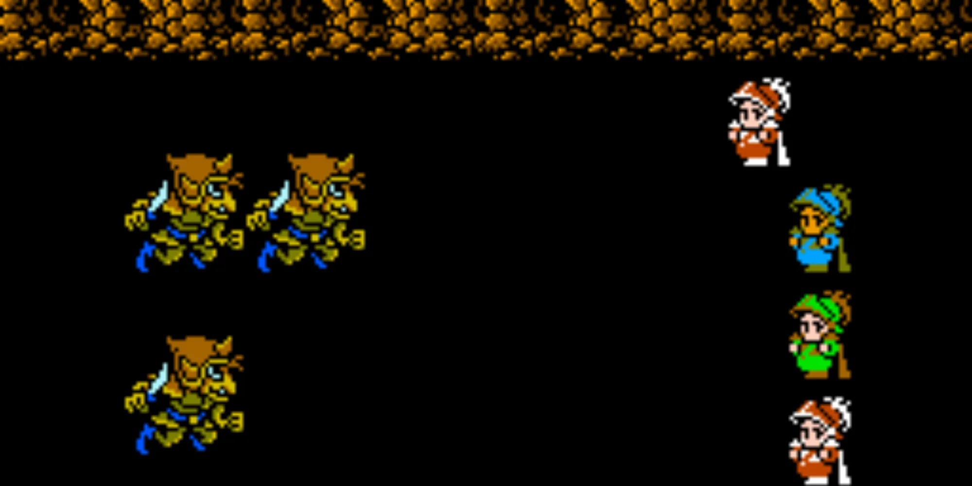 A party fighting three monsters in FF3
