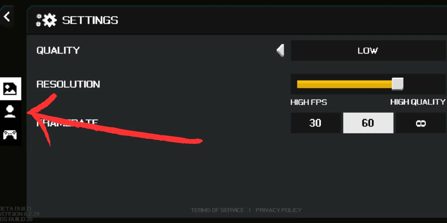 The settings menu in Apex Racer