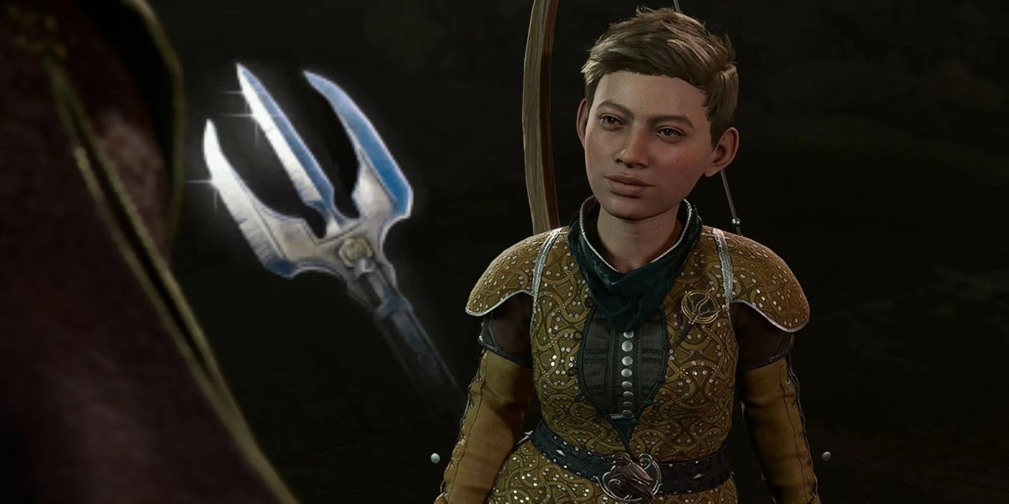 A trident and Roah Moonglow in Baldur’s Gate 3