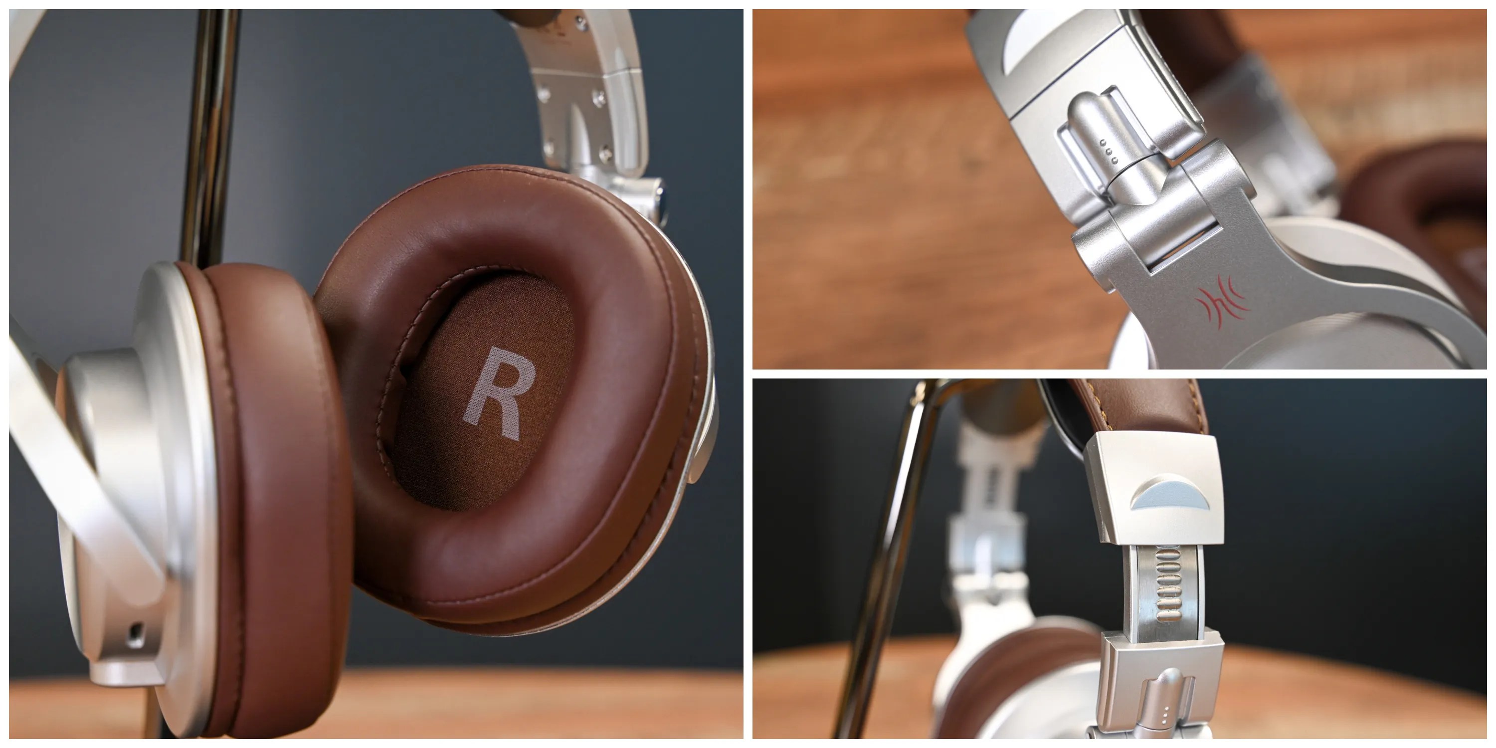 Inside the right ear of the OneOdio Fusion A70 as well as the sizing band and hinge