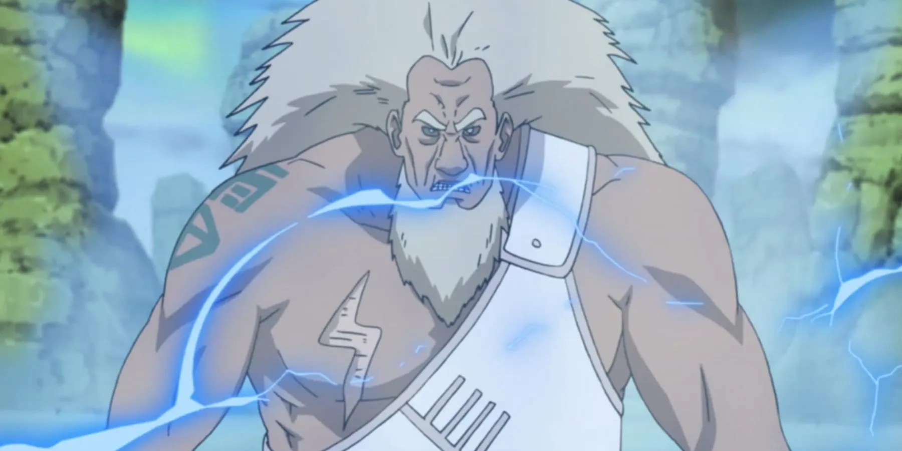 The Third Raikage uses Lightning Release Chakra Mode against the Allied Shinobi Forces in Naruto: Shippuden.