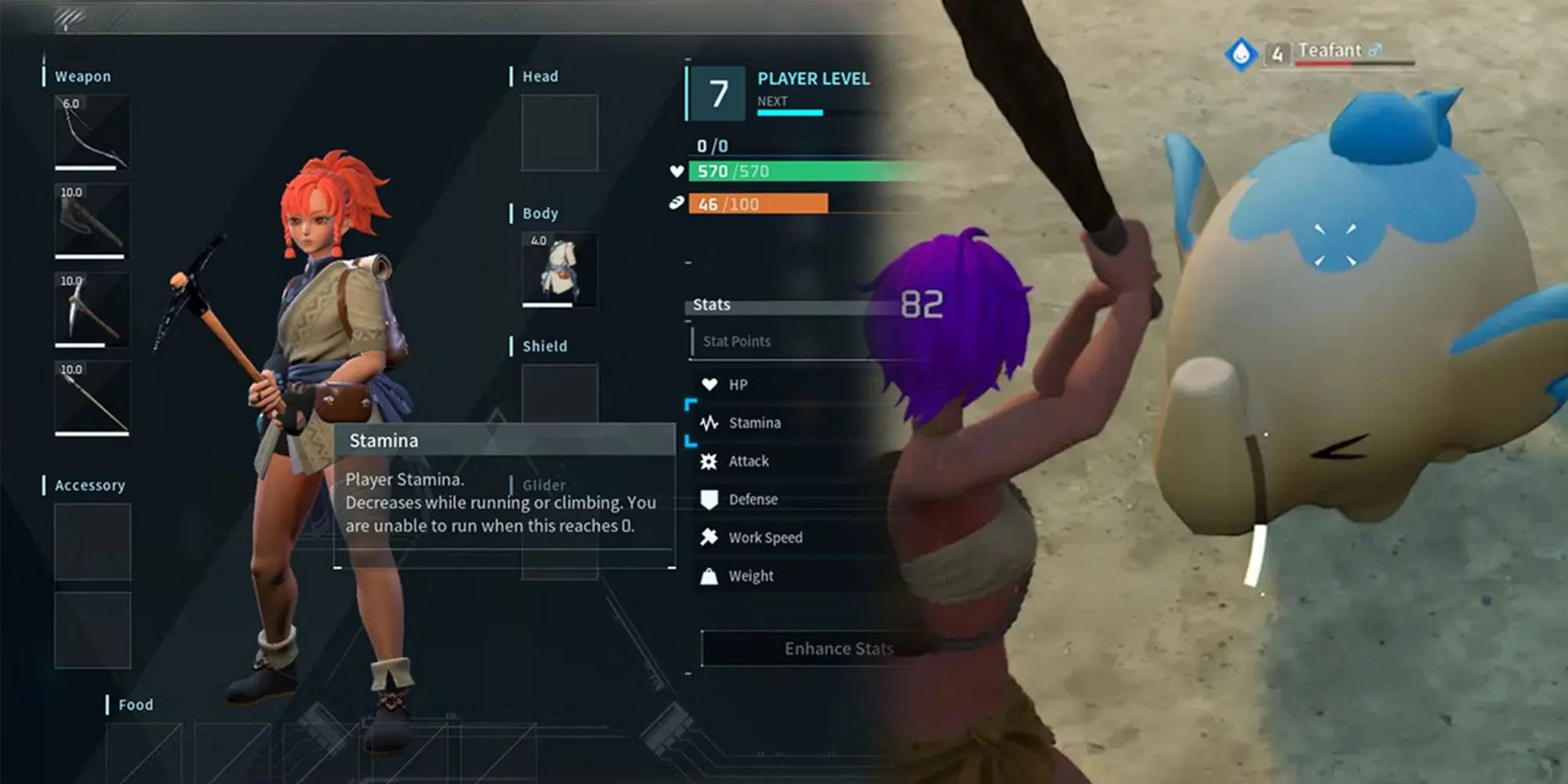Palworld - Stat Screen And Character Attacking Pal