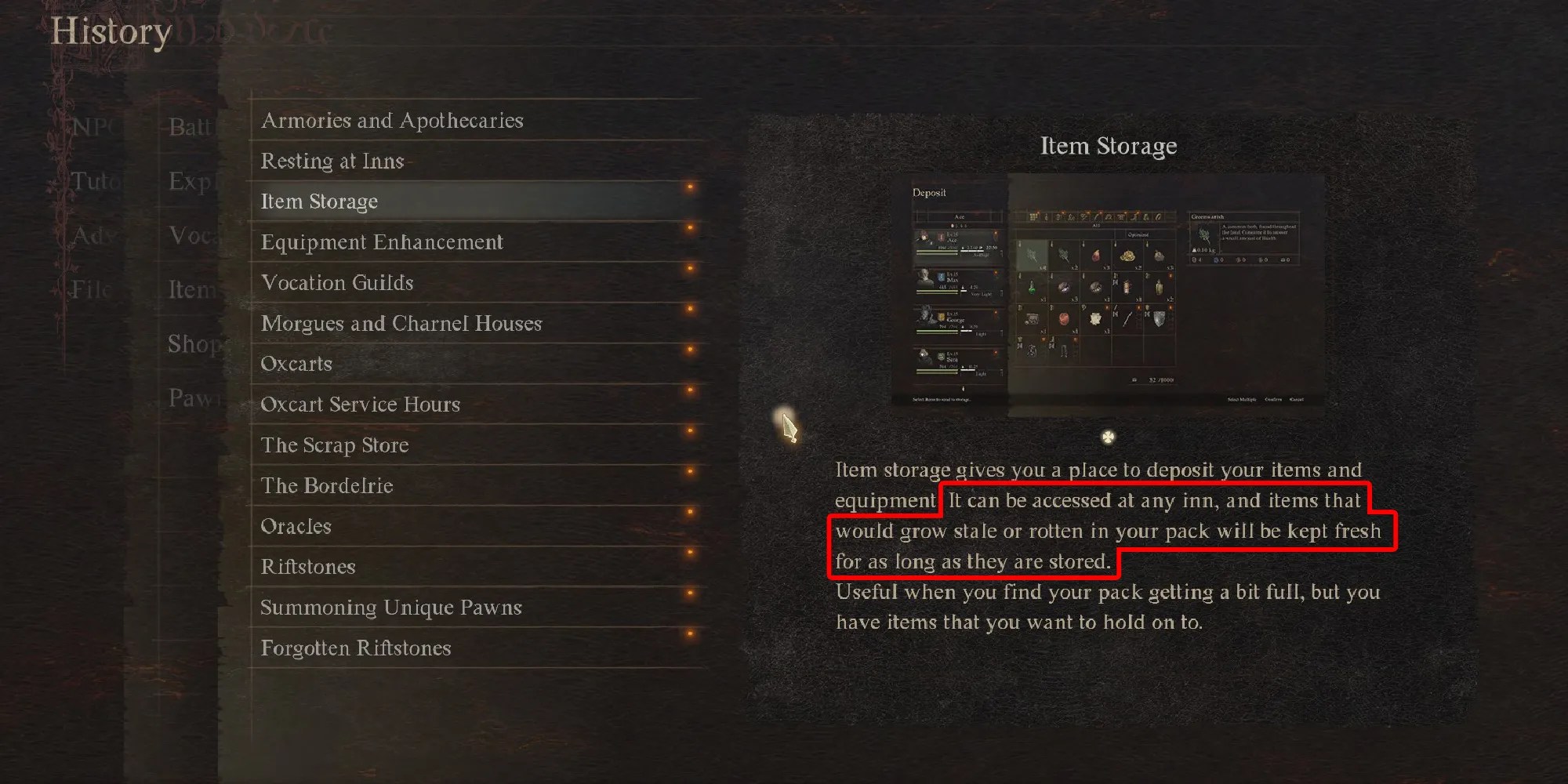 Dragon&rsquo;s Dogma 2 - Tutorial Explaining Food Not Spoling In Storage