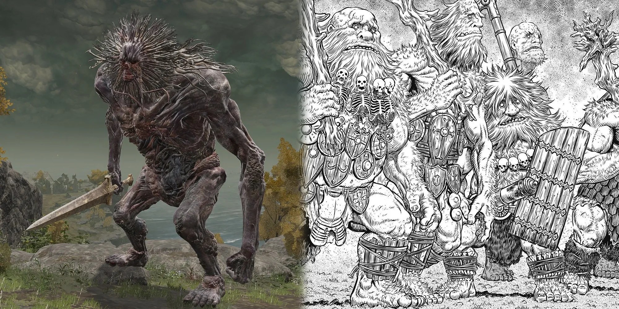 Elden Ring Example of Troll and Example of Berserk Jotunn Giants