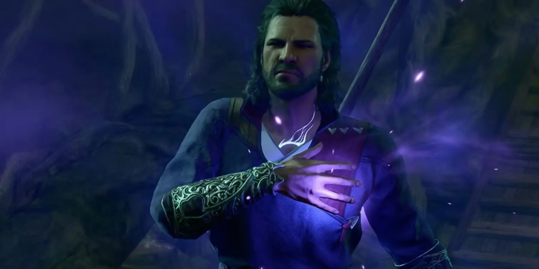 gale in a baldur&rsquo;s gate 3 cutscene pressing his hand to his chest