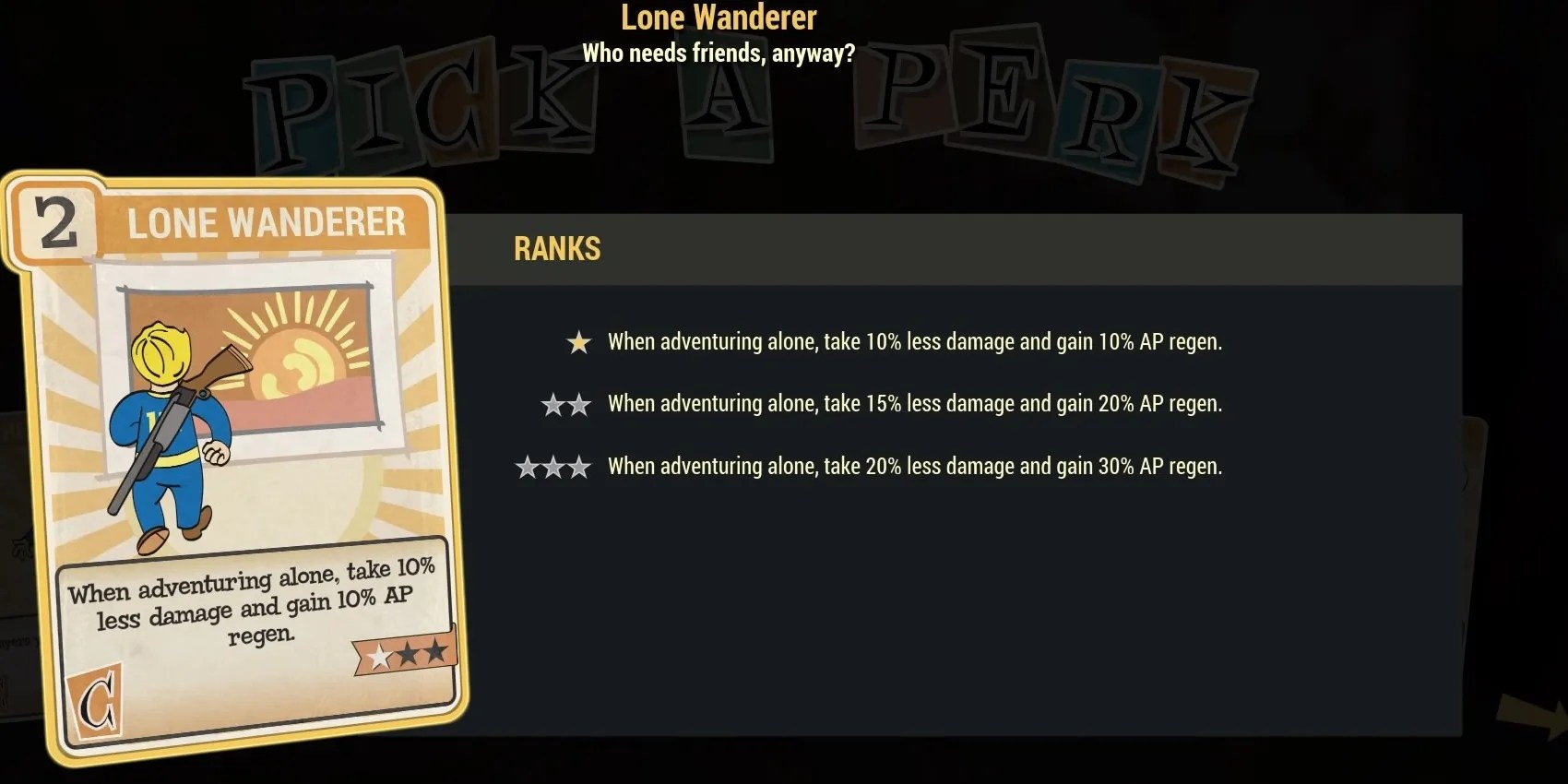 Lone Wanderer Perk
