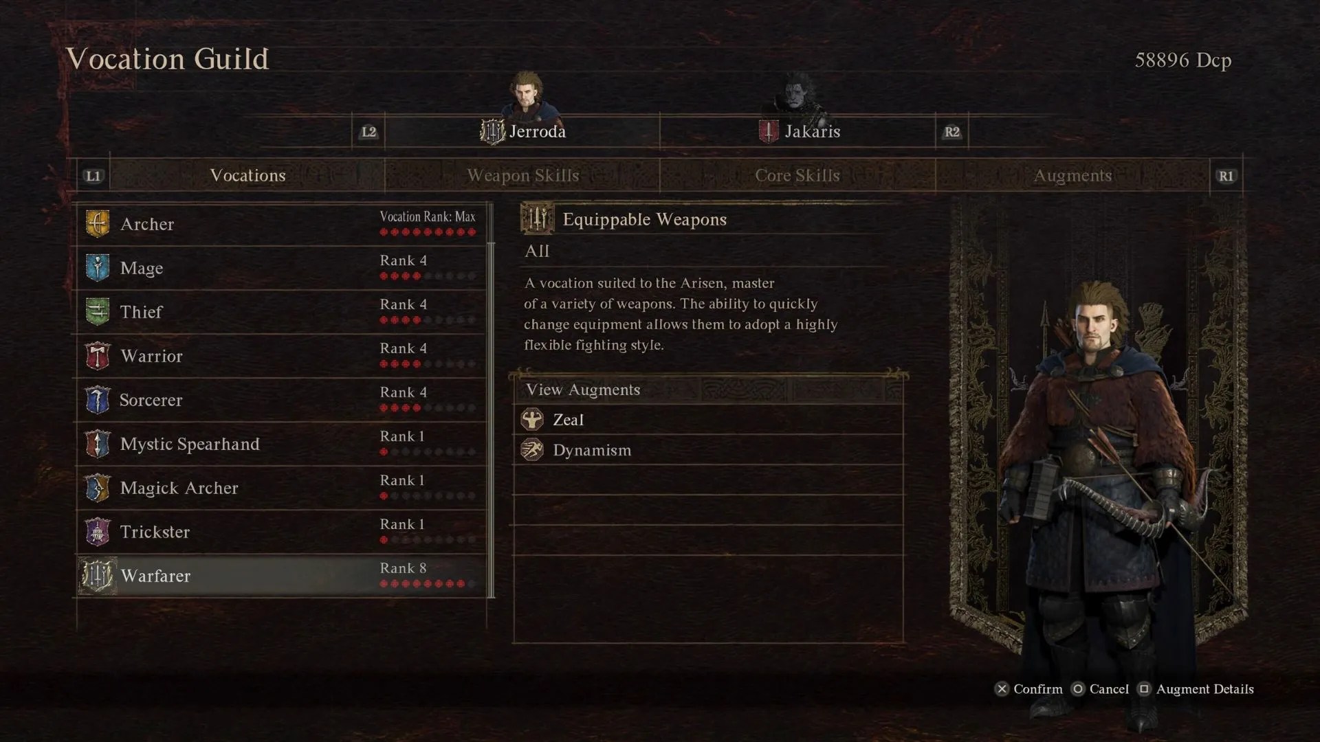 The Vocation Guild menu in Dragon&rsquo;s Dogma 2 showing all of the character class options