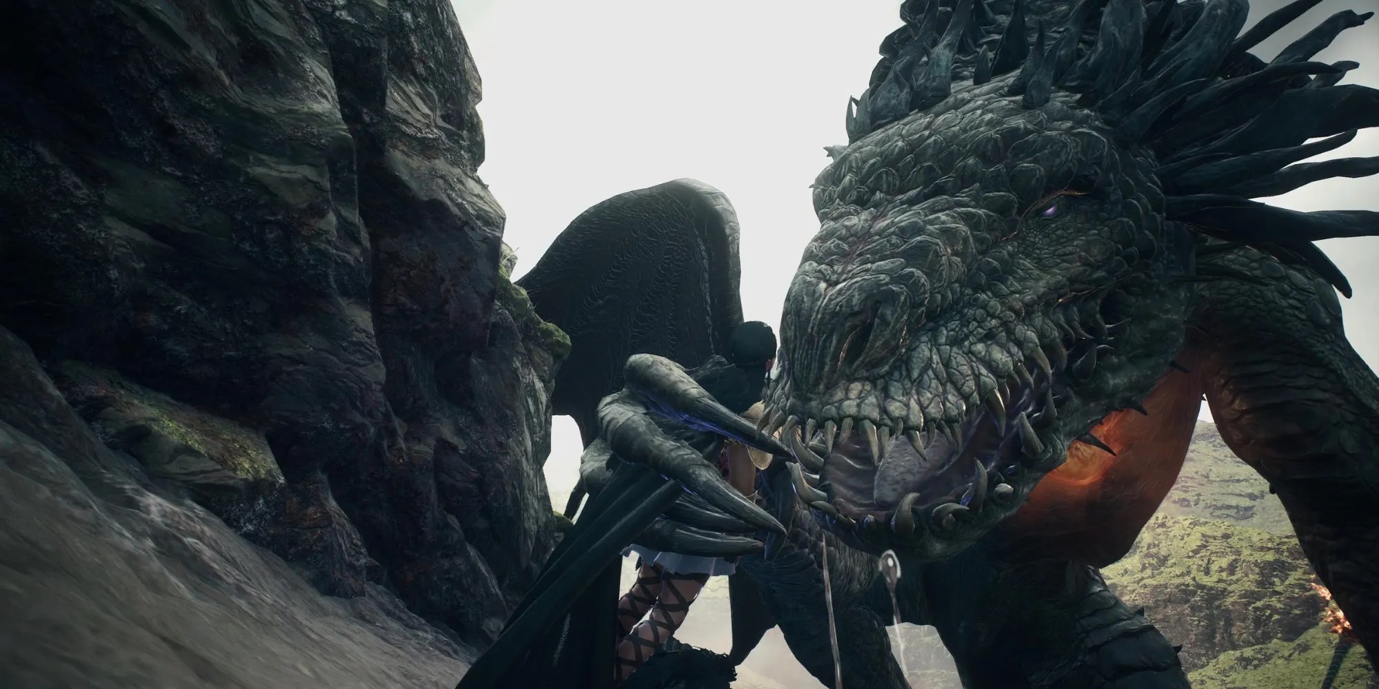 A Drake holding the Arisen in Dragon’s Dogma 2