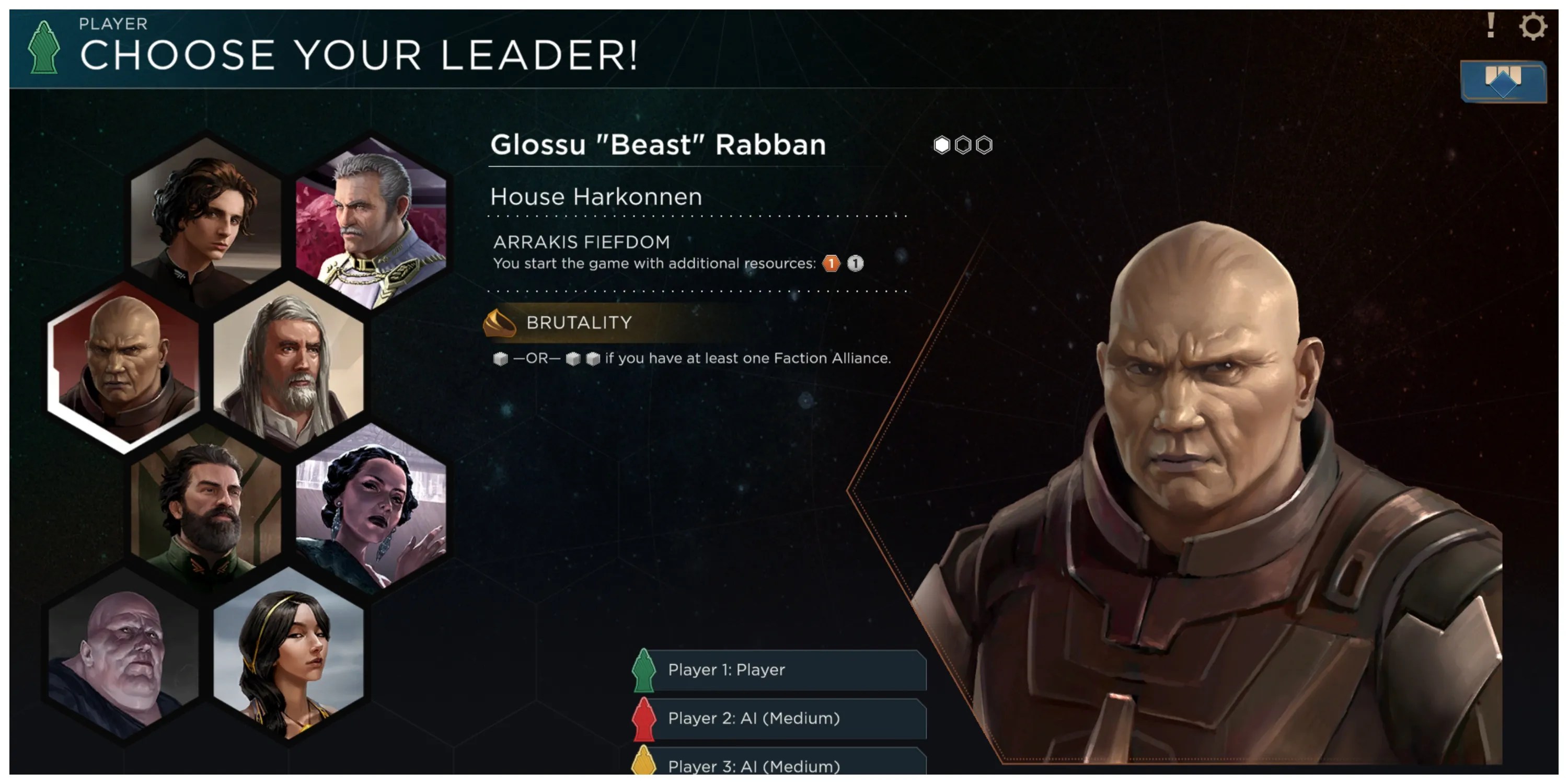 Dune: Imperium - Leader Select Screen, Selecting &ldquo;Beast&rdquo;