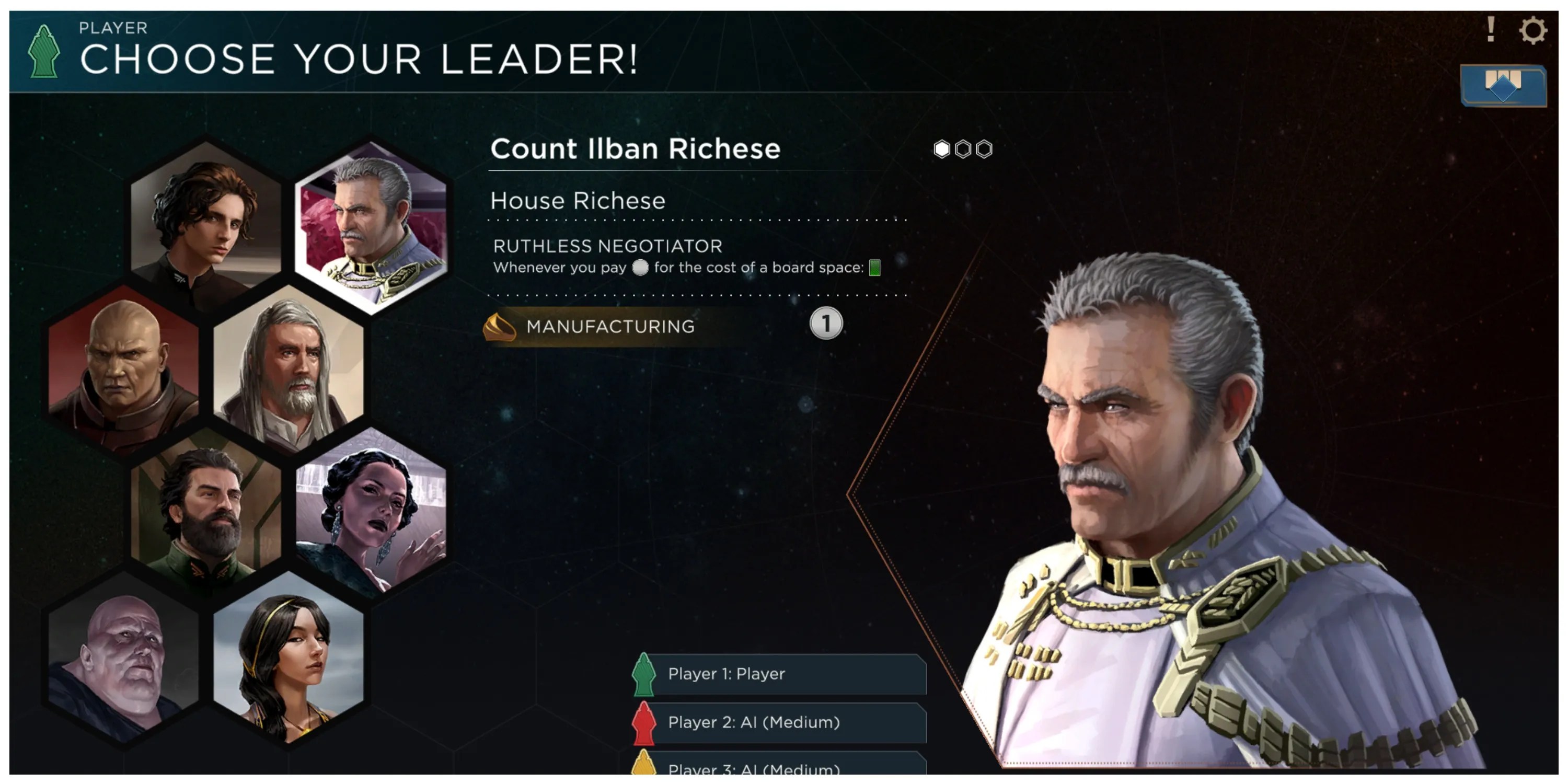 Dune: Imperium - Leader Select Screen, Selecting Ilban
