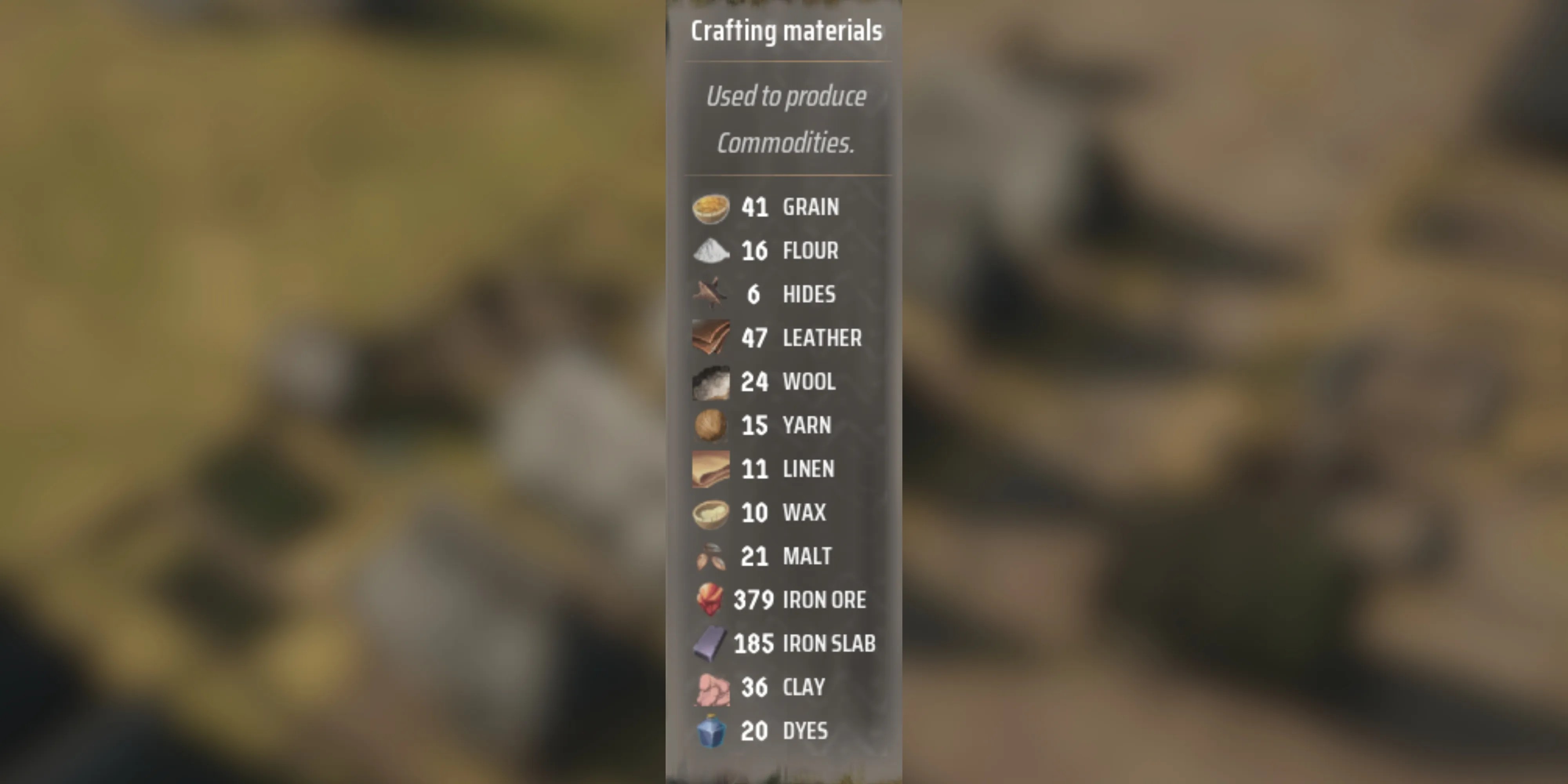 all crafting material types in manor lords