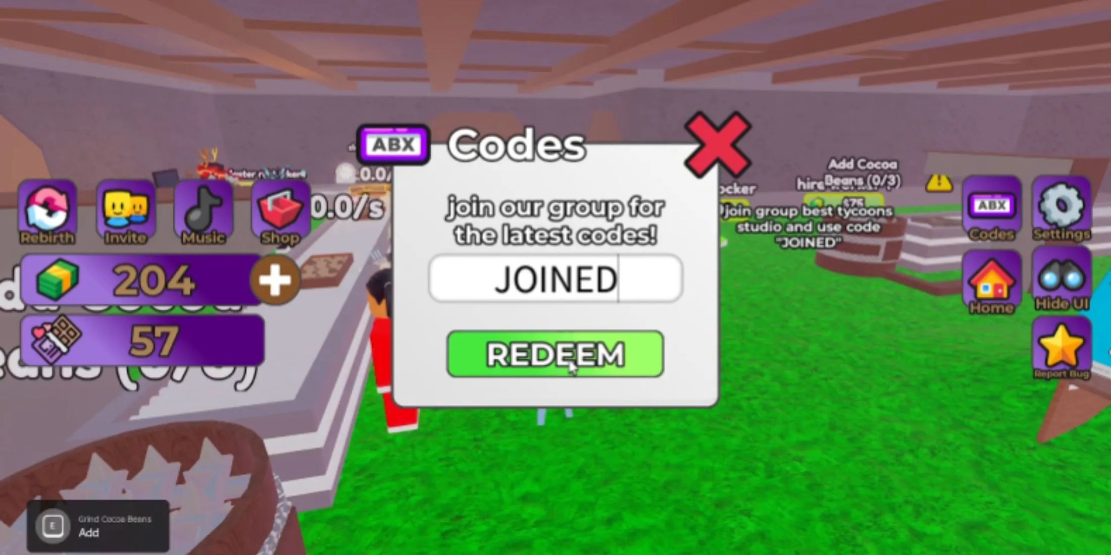 Smoothie Factory Tycoon the codes tab