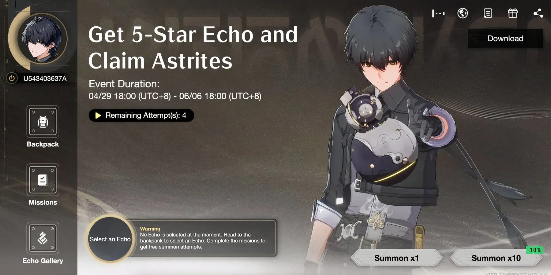 the echo summon event page in wuthering waves.