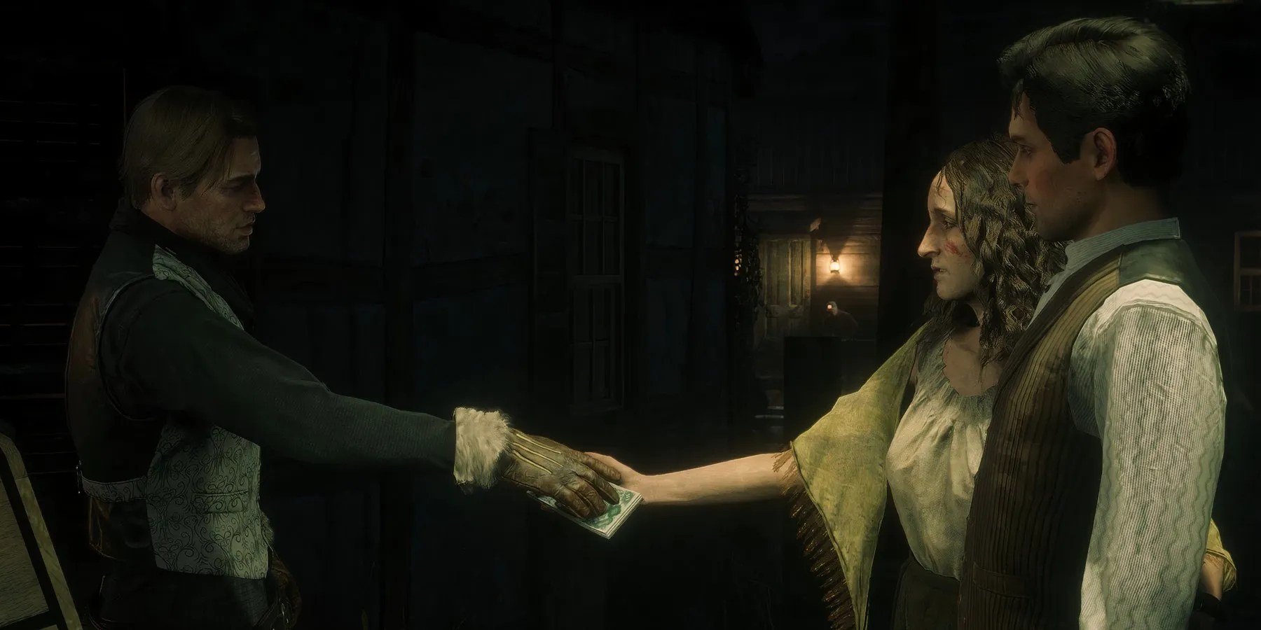 Arthur helping the Downes family in Red Dead Redemption 2