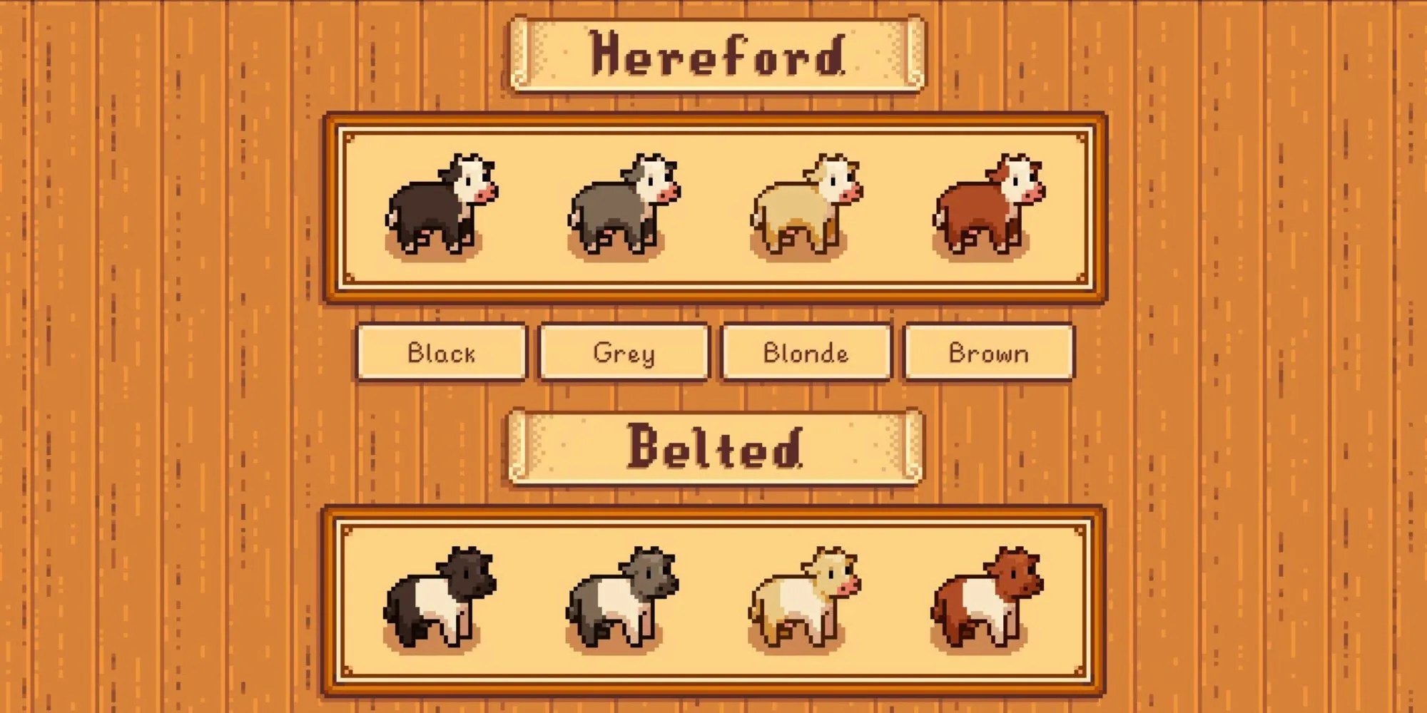 Two types of cow from Elle’s New Barn Animals in Stardew Valley