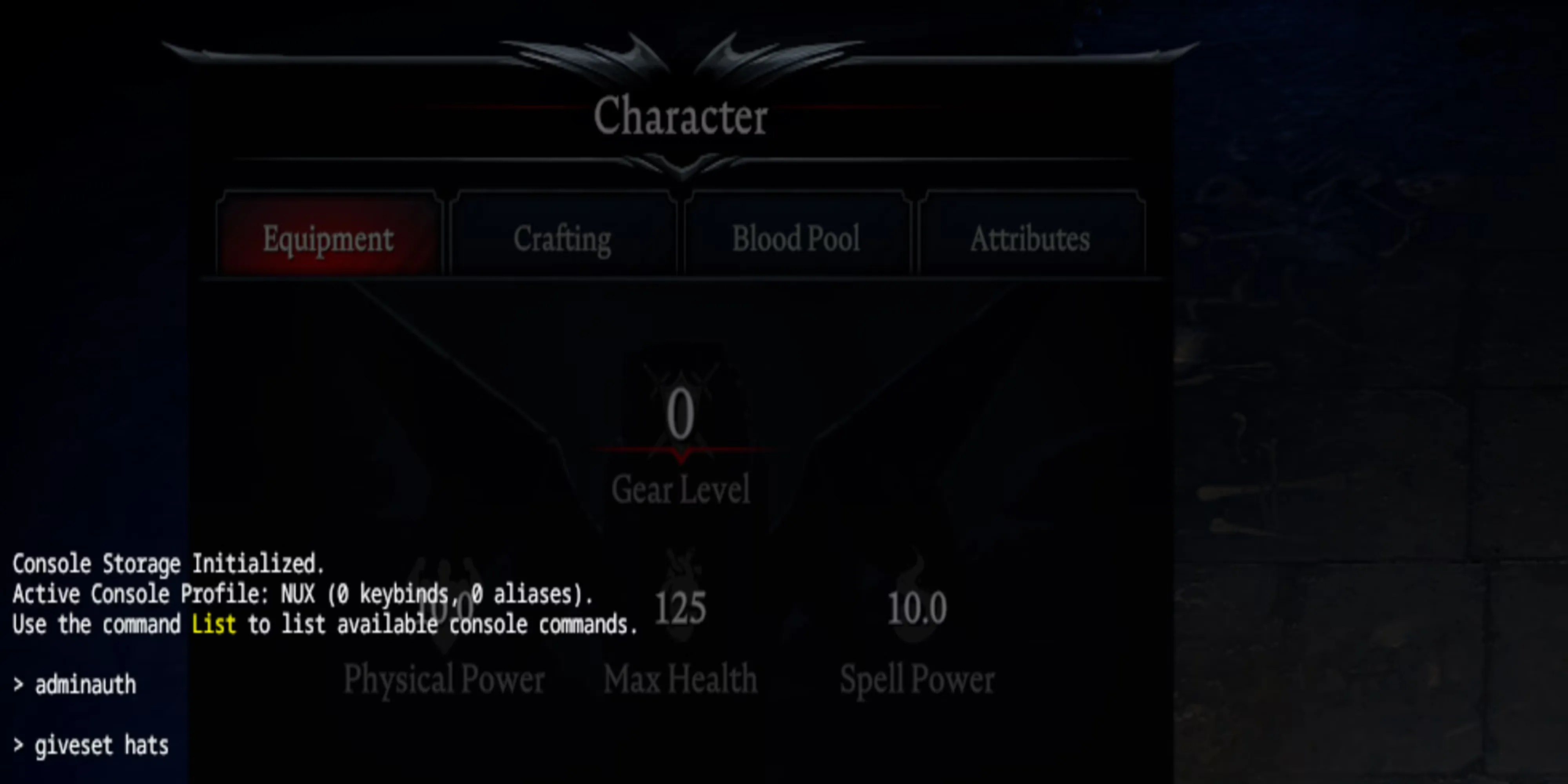 Using Console Commands to Get Headwear in V Rising