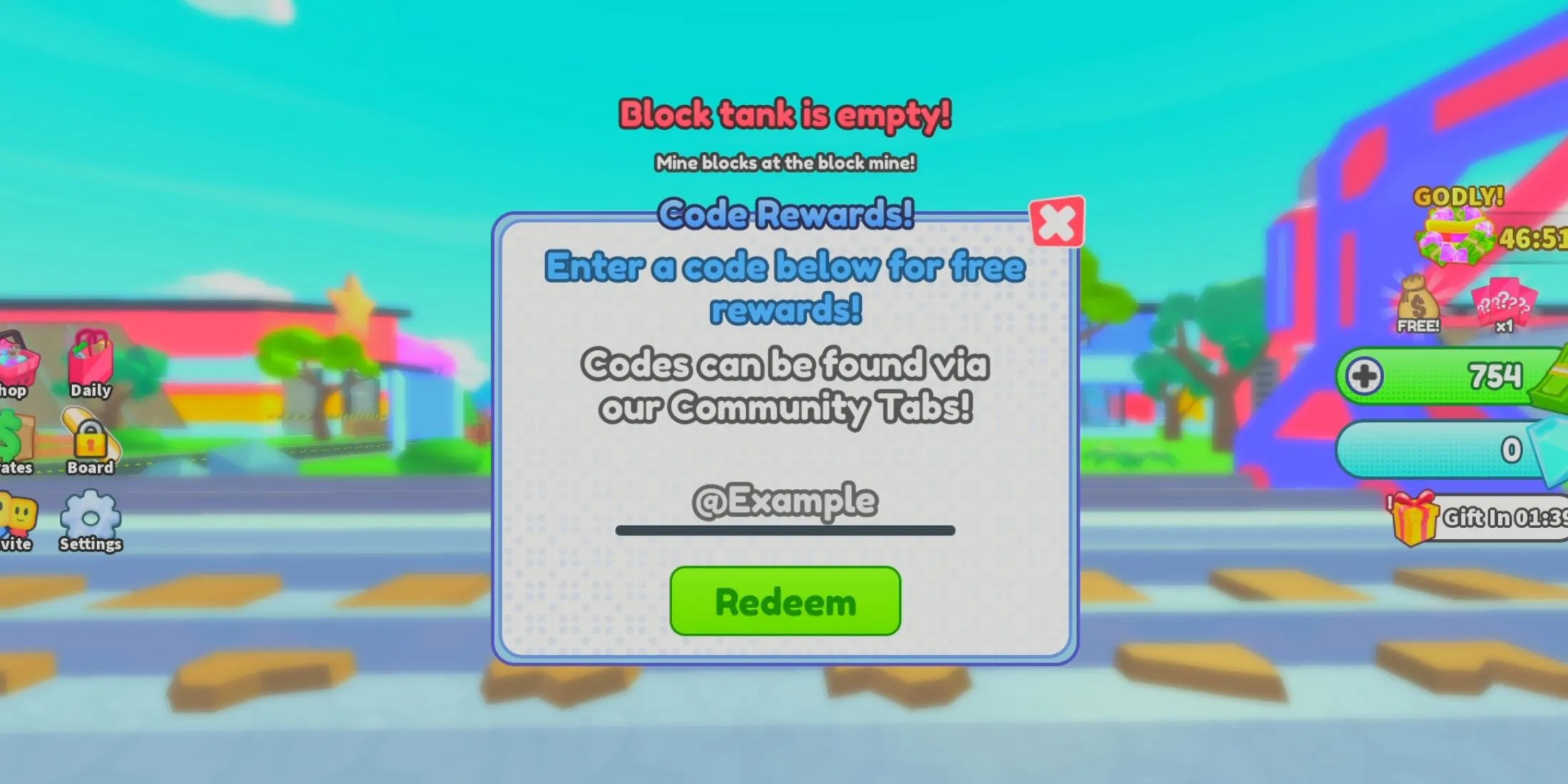 Build A Factory the codes tab