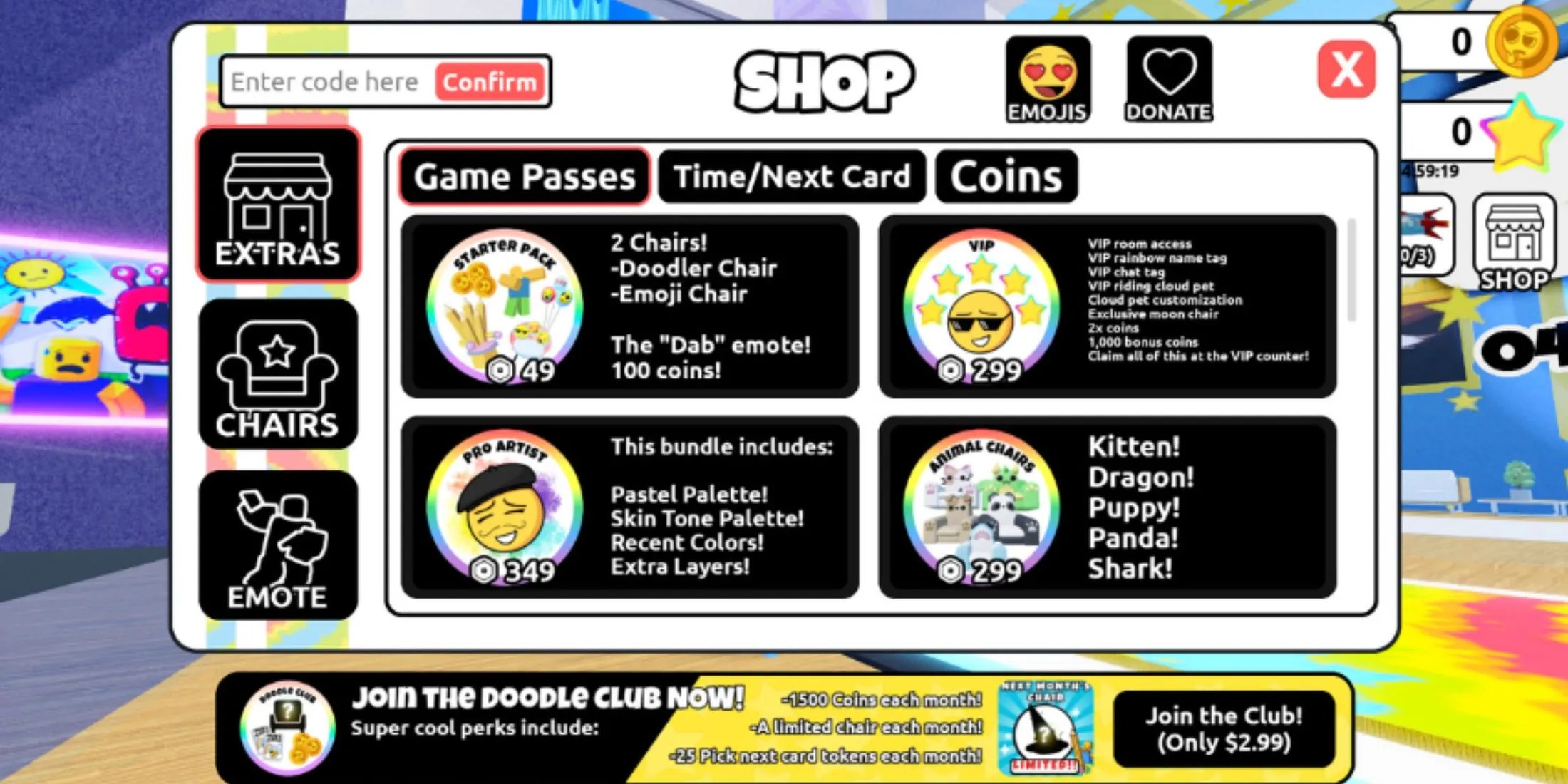 Draw a Blank the codes tab