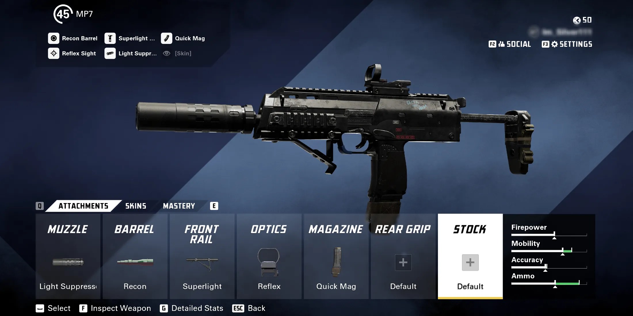 Screenshot showcasing the best early game MP7 loadout in XDefiant