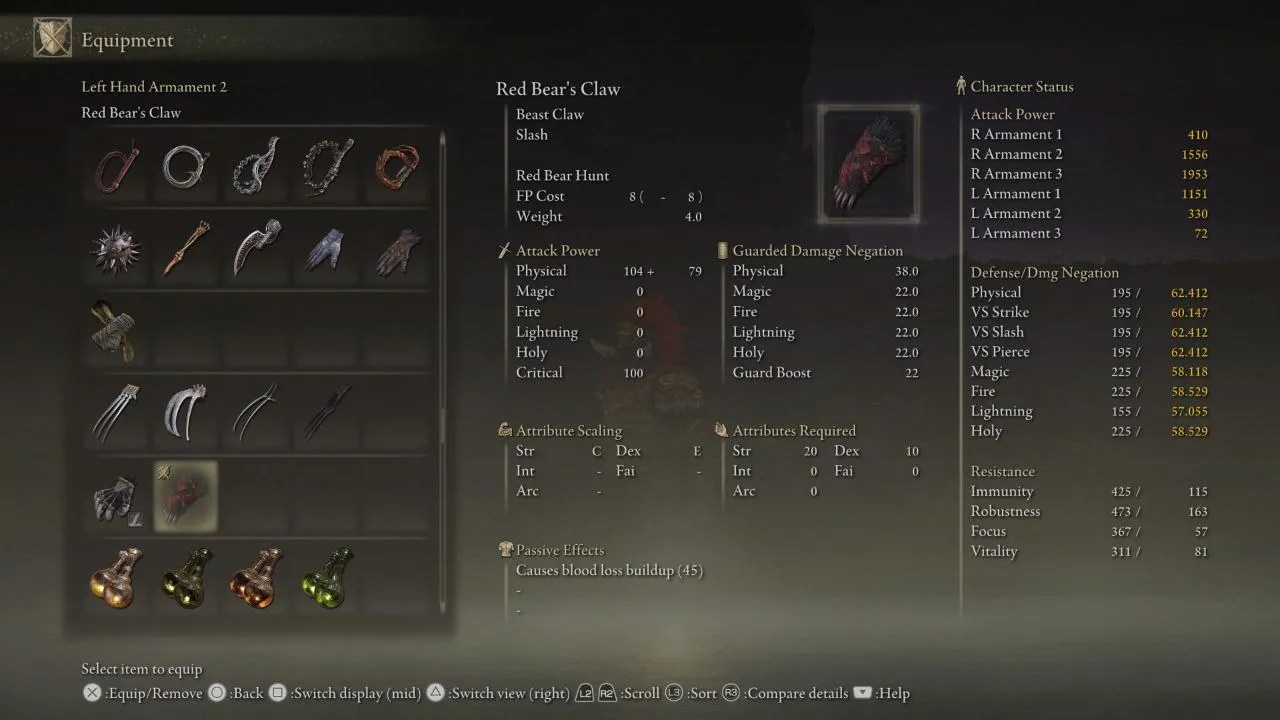 Red Bear&rsquo;s Claw Overview Stat Requirements, Effects, &amp; Skill