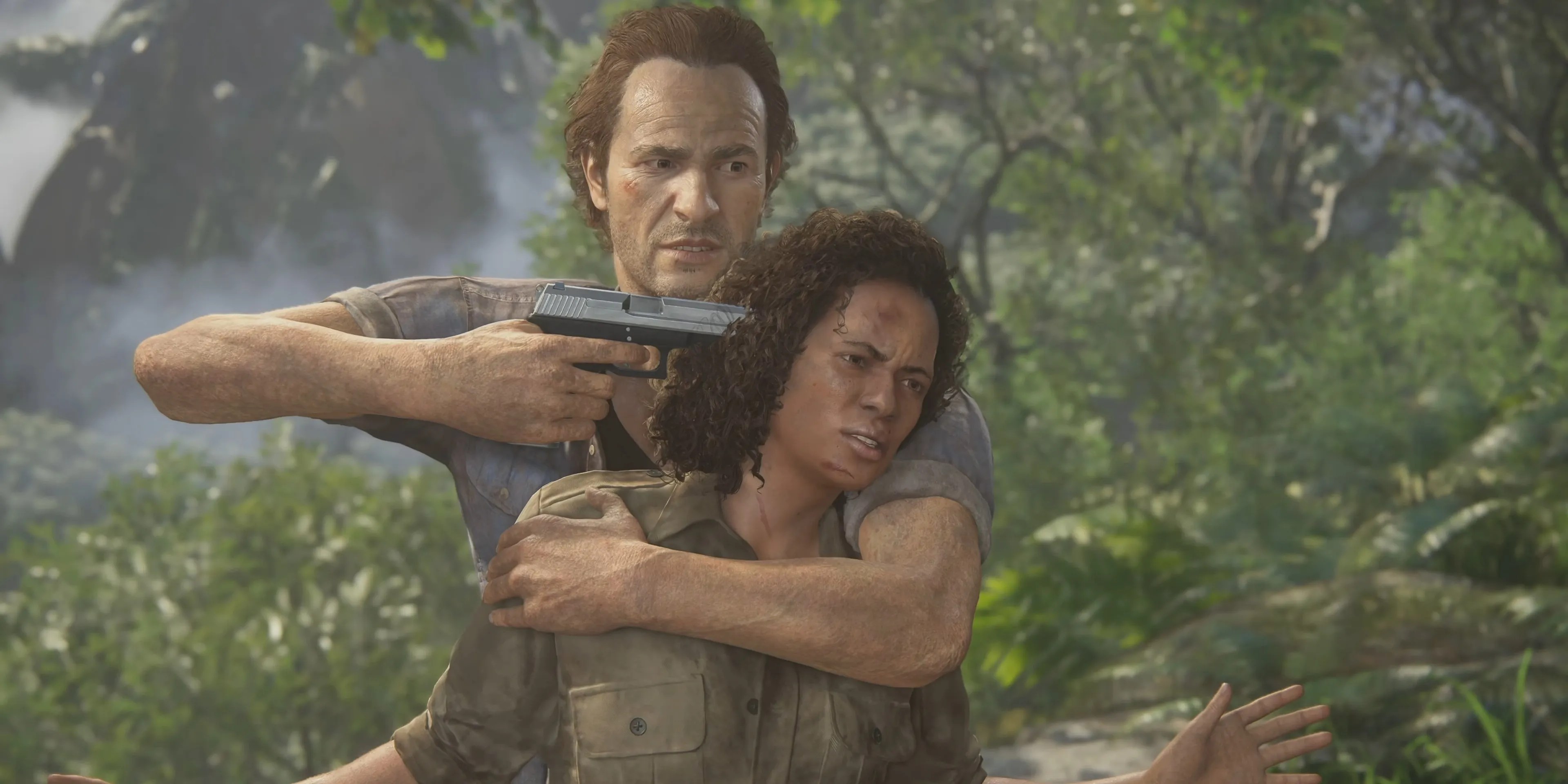 Sunny holding a hostage in Uncharted 4