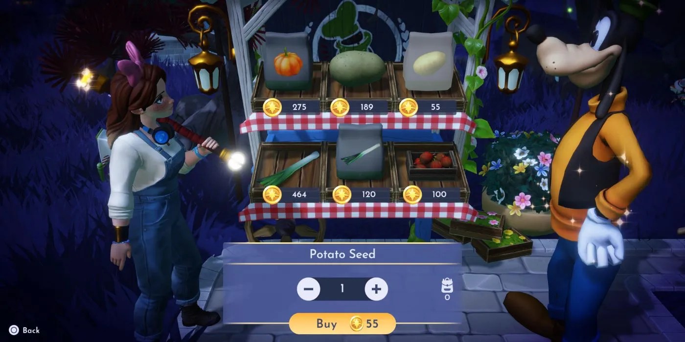An image of Goofy&rsquo;s Stall selling the Potato Seed from Disney Dreamlight Valley