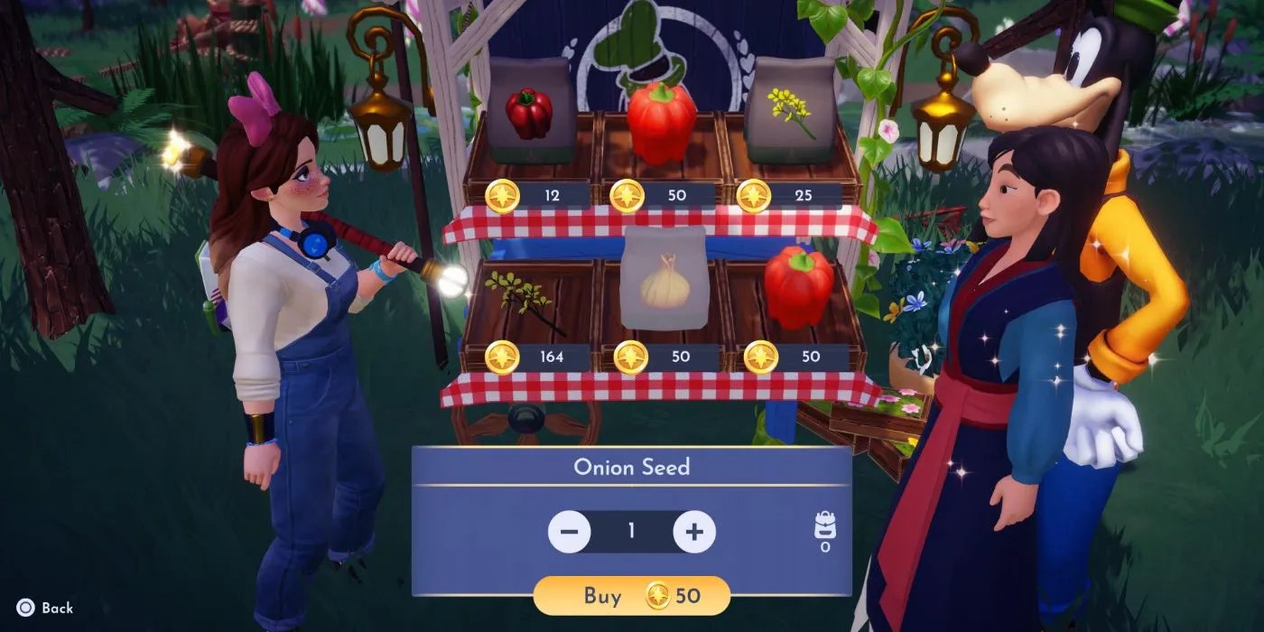 An image of Goofy&rsquo;s Stall selling the Onion Seed from Disney Dreamlight Valley