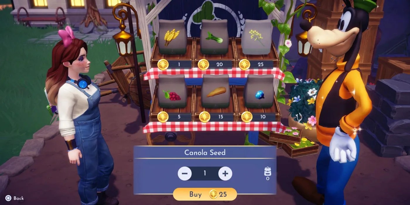 An image of Goofy&rsquo;s Stall selling the Canola Seed from Disney Dreamlight Valley
