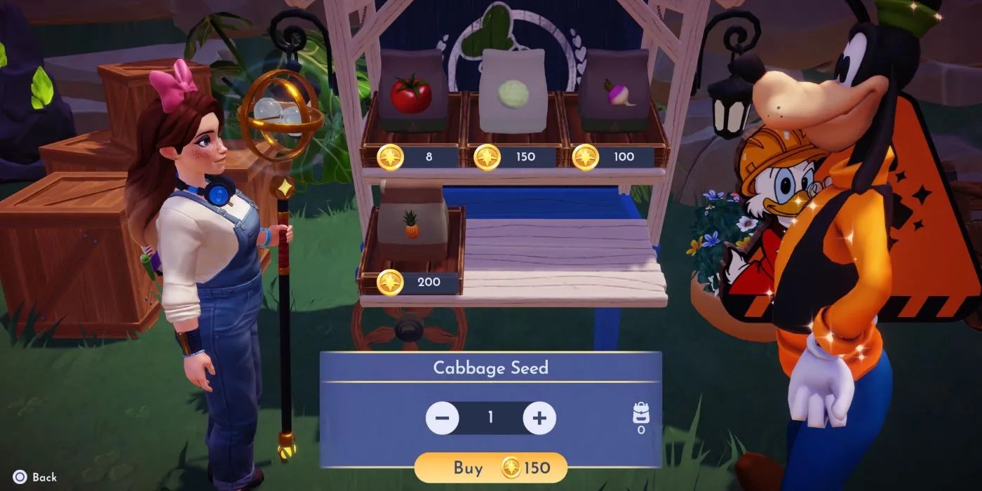 An image of Goofy&rsquo;s Stall selling the Cabbage Seed from Disney Dreamlight Valley