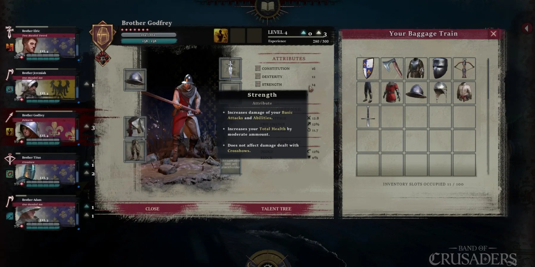 Band of Crusaders crusader party management screenshot