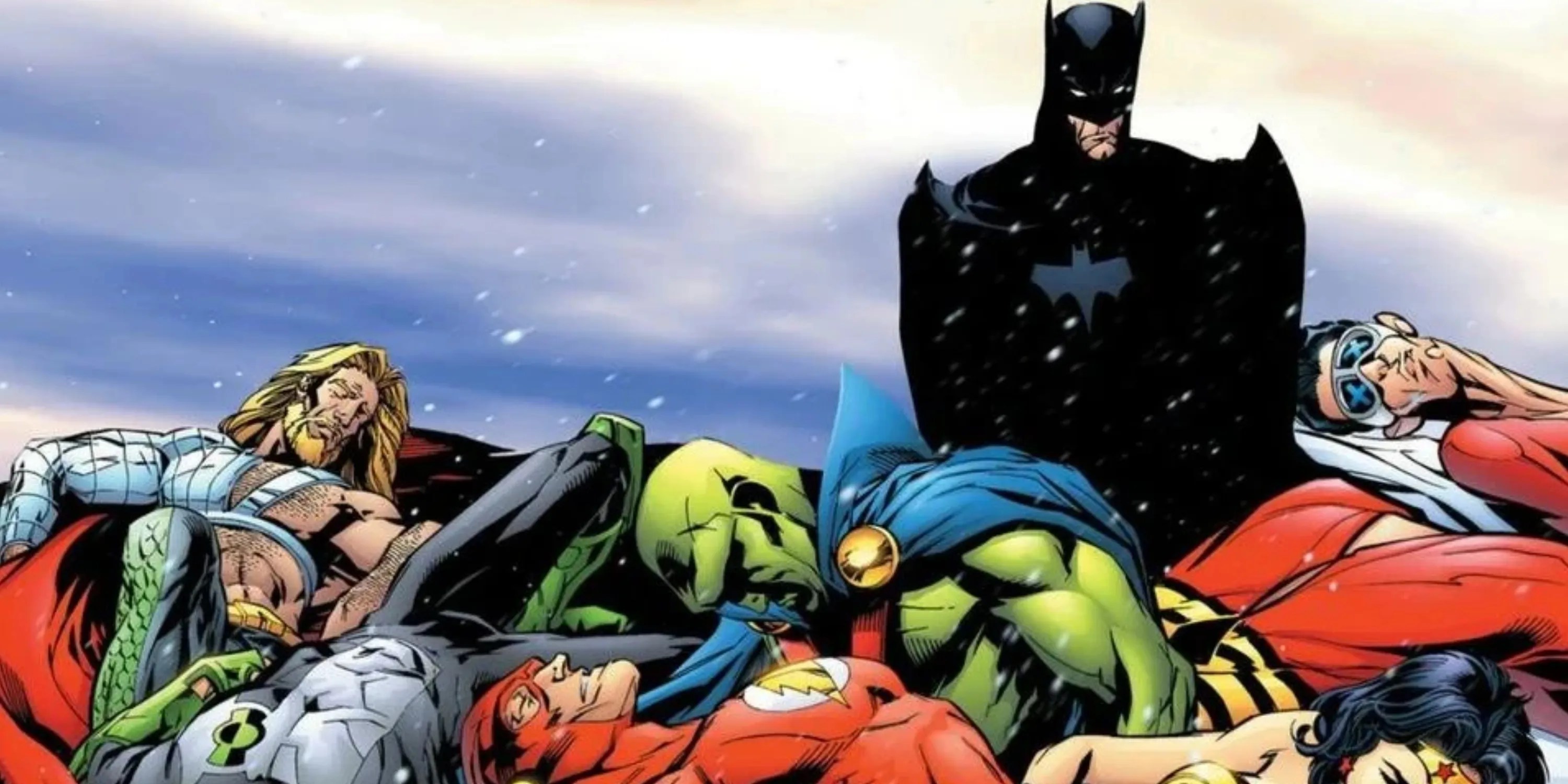 batman with the defeated justice league