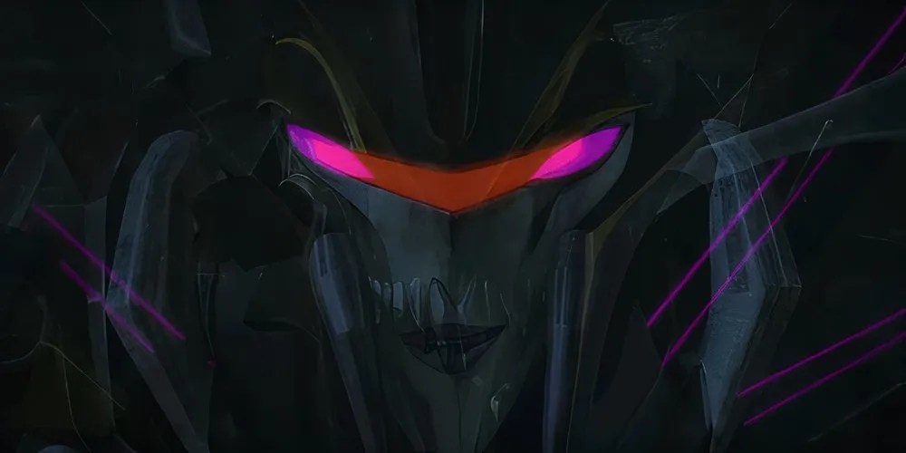 Airachnid&rsquo;s face superimposed over the Insecticon&rsquo;s. Image Source: Transformers Official YouTube
