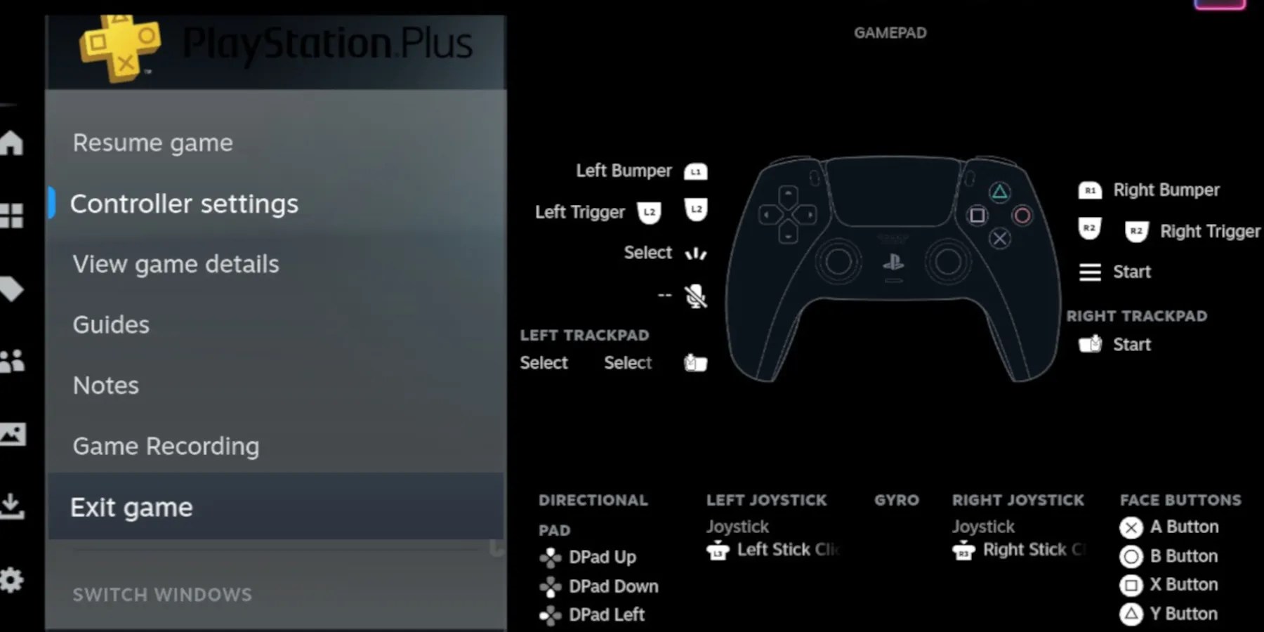 PS5 set up on via PS Plus on Steam Deck