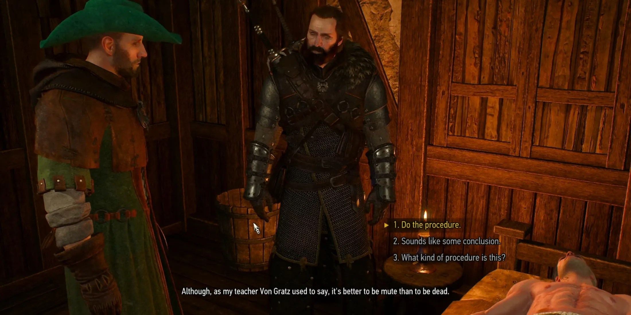 A Witcher discusses a procedure in A Witcher Can Hide Another, a Witcher 3 RedKit community storyline mod