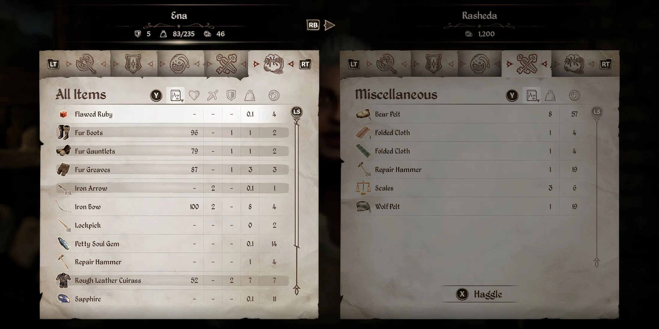 Merchant menu in The Elder Scrolls 4 Oblivion Remastered