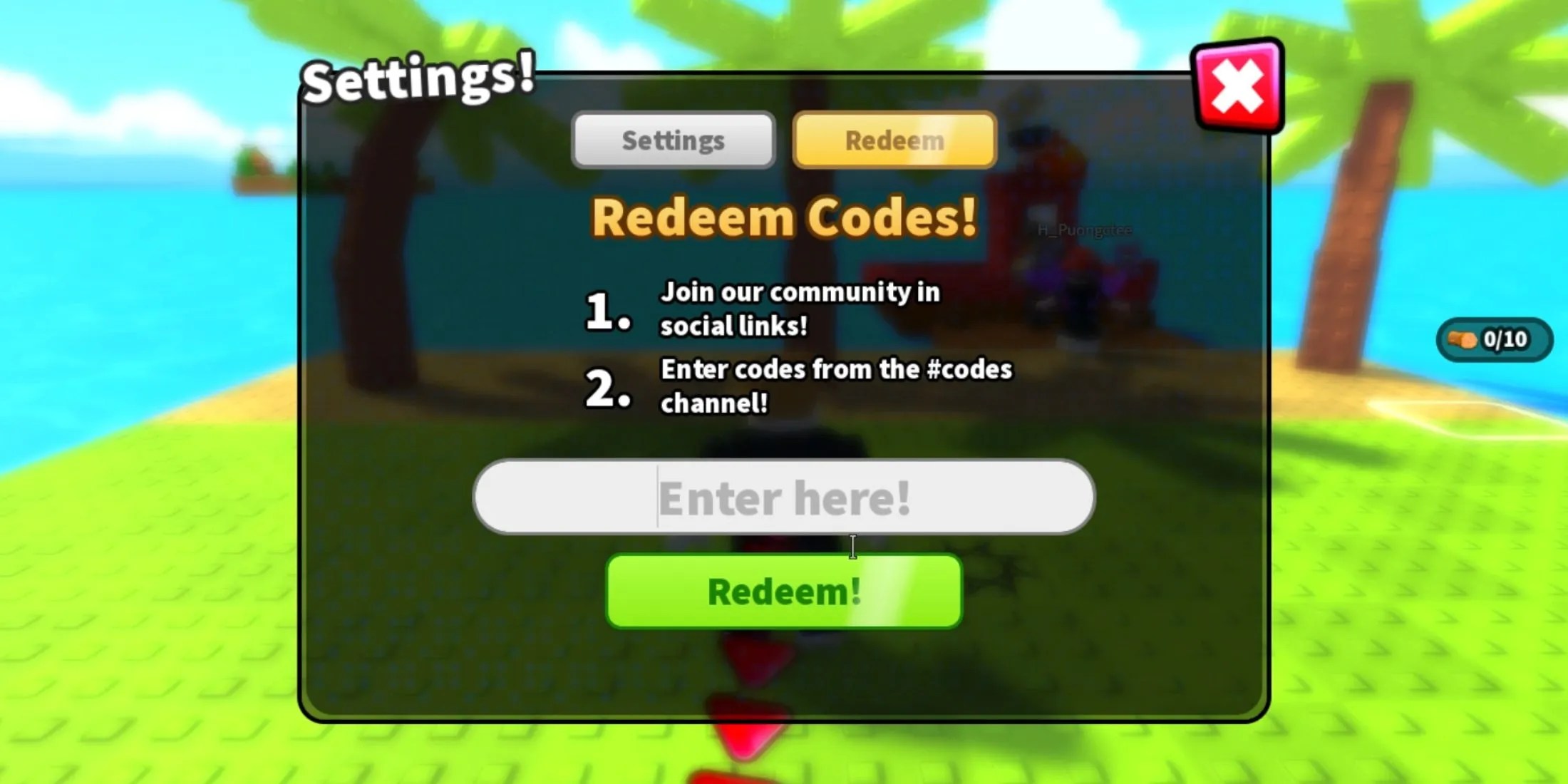 Build An Island the codes tab