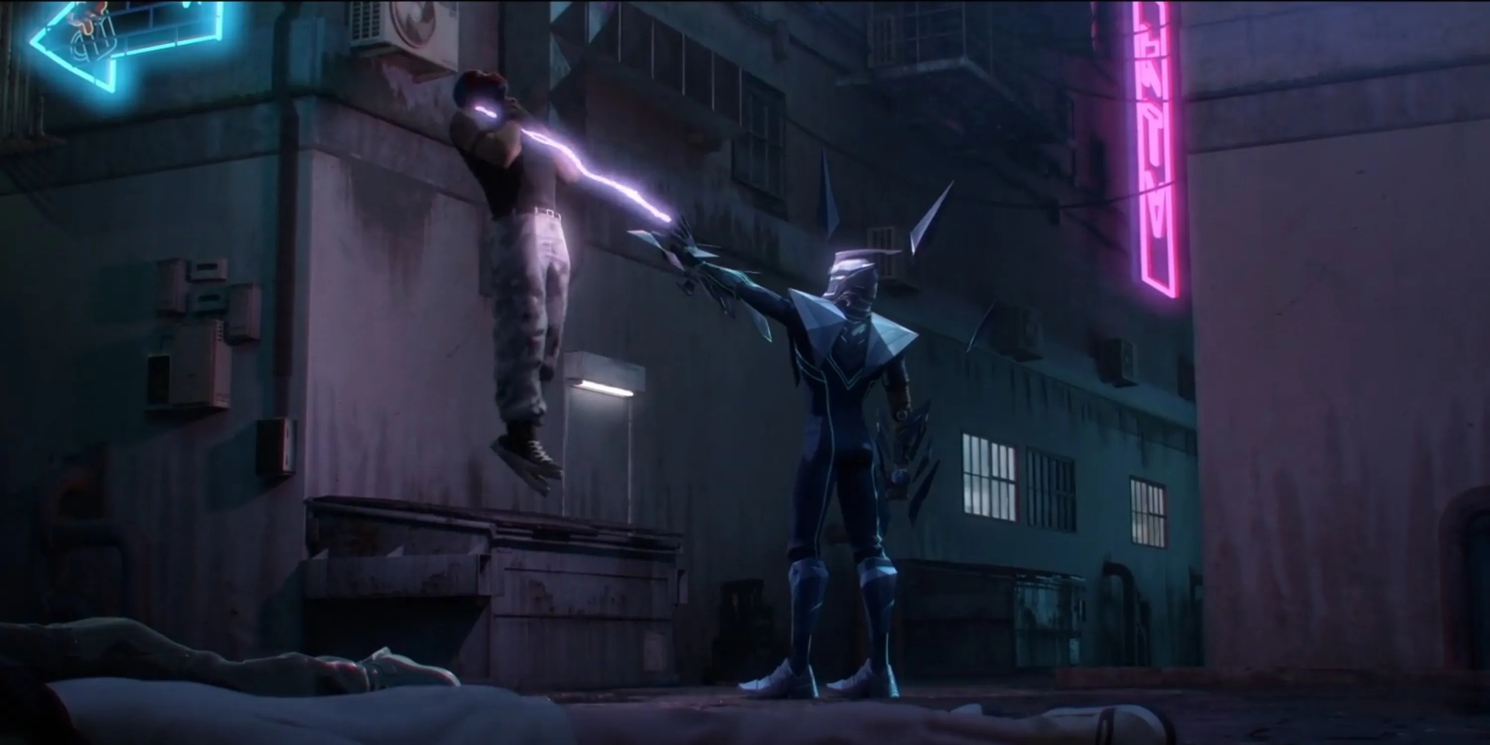 To Be Hero X- E-Soul holding a man using electricity