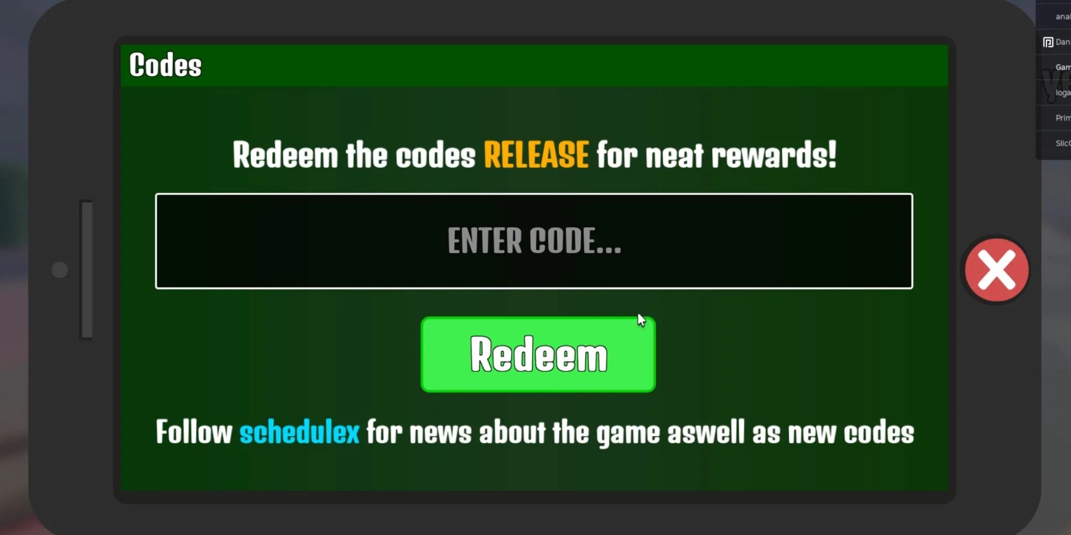 Schedule the codes tab