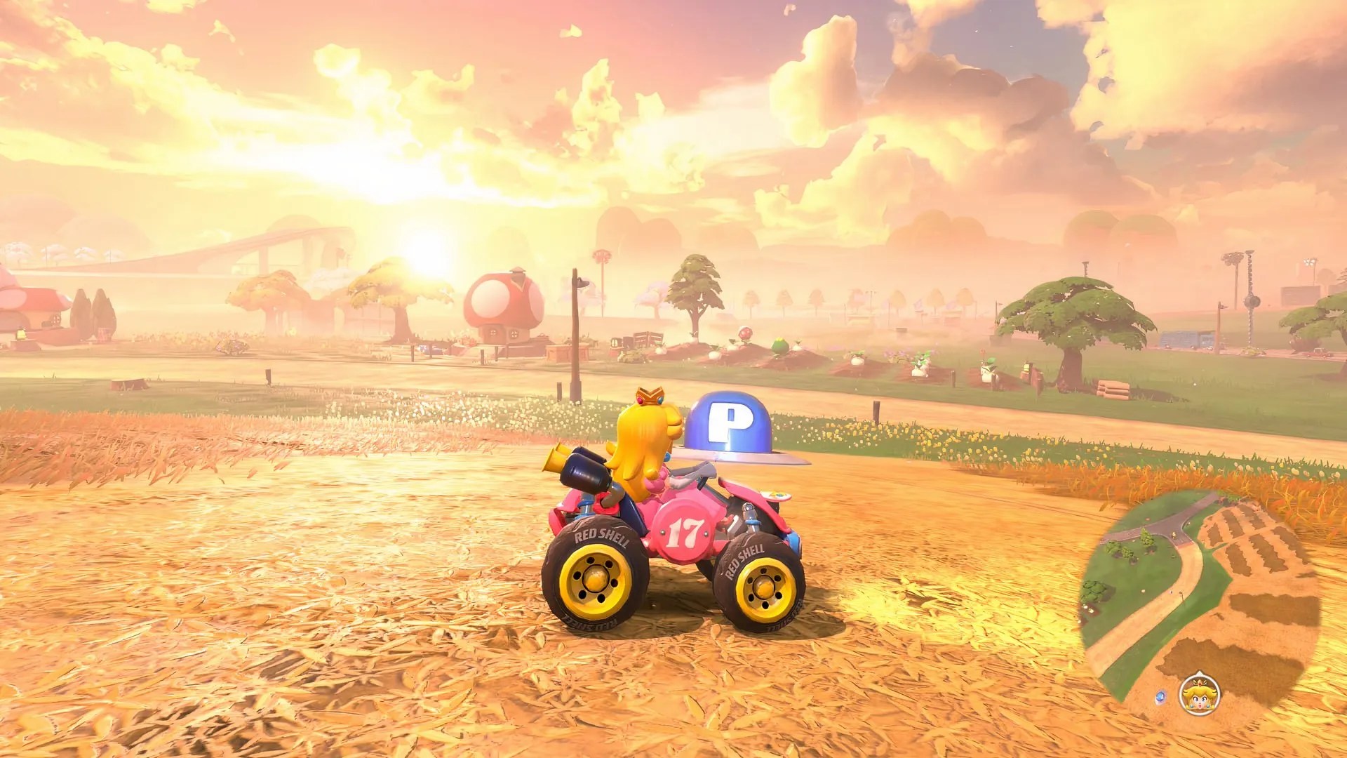 peach by a p switch in mario kart world