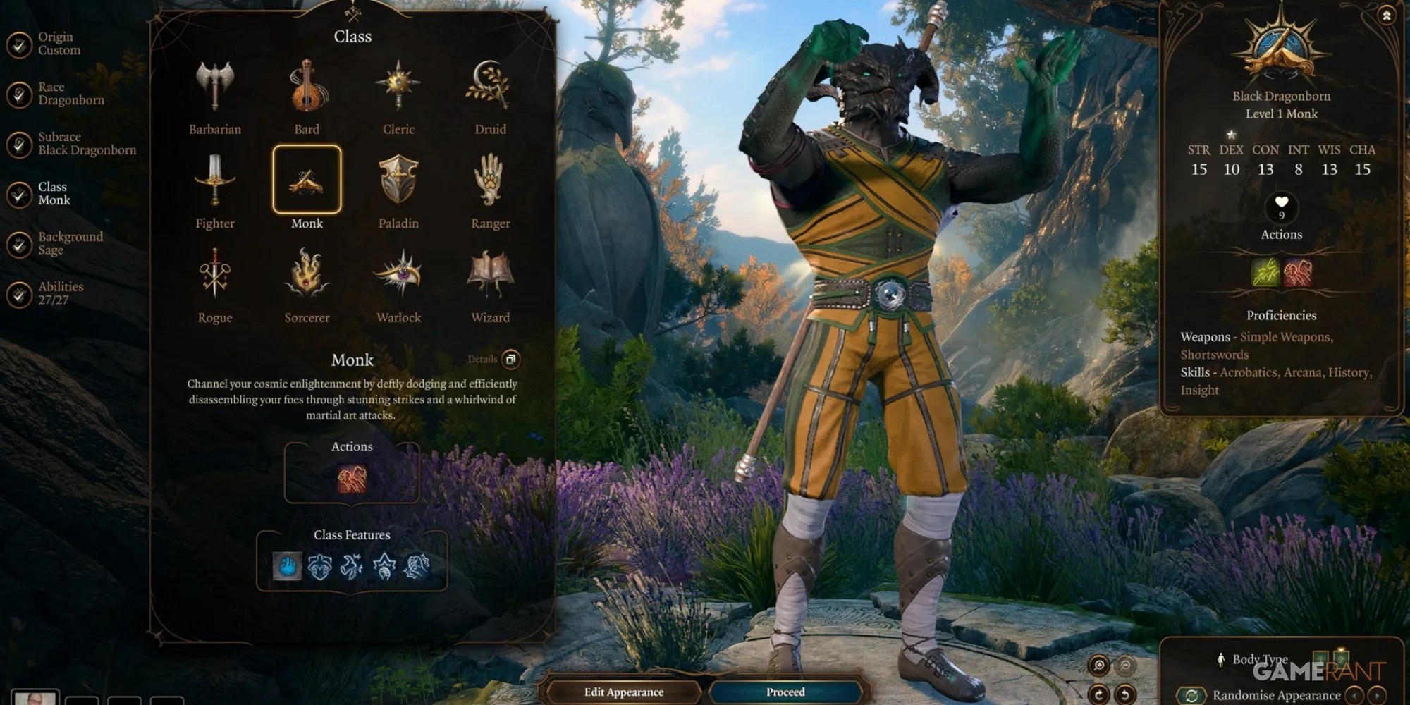 Baldur&rsquo;s Gate 3 Dragonborn As A Monk In Character Creation