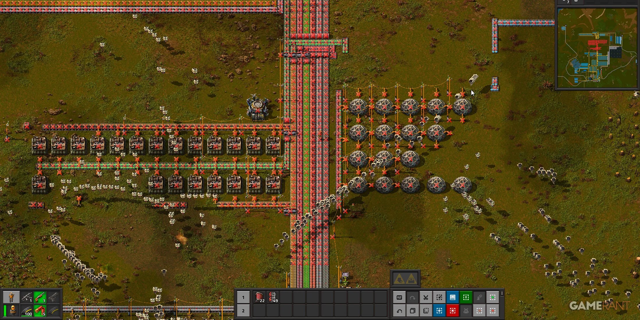 Robots deconstructing the selection in Factorio