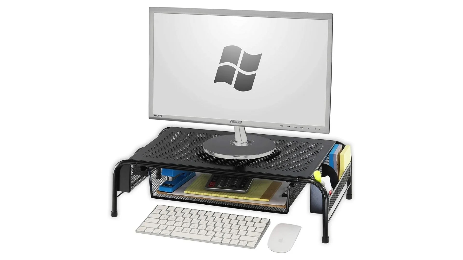 SimpleHouseware Metal Desk Monitor Stand Riser with Organizer Drawer
