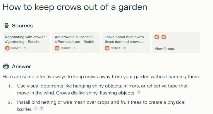 A screenshot of focused Perplexity AI search results displaying sources and the answer.