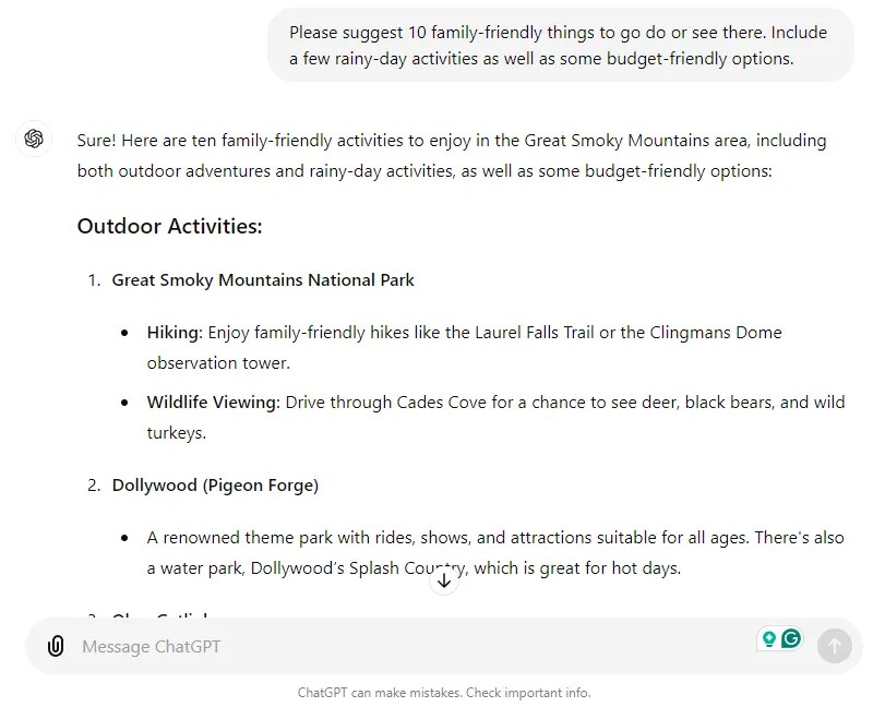 A screenshot of the short prompt, and the first part of ChatGPT&rsquo;s response.