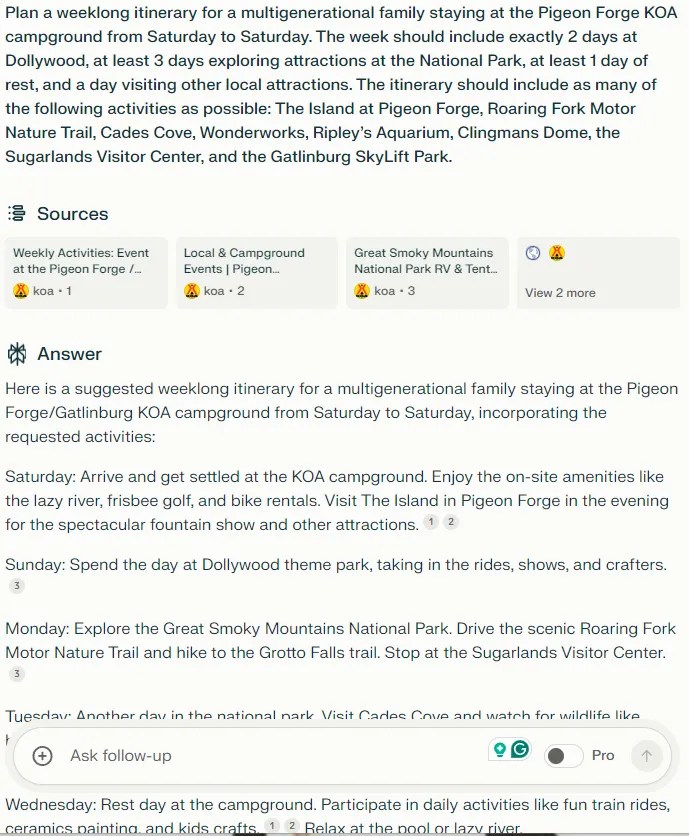 A screenshot of the complex prompt and Perlexity&rsquo;s more vague response.